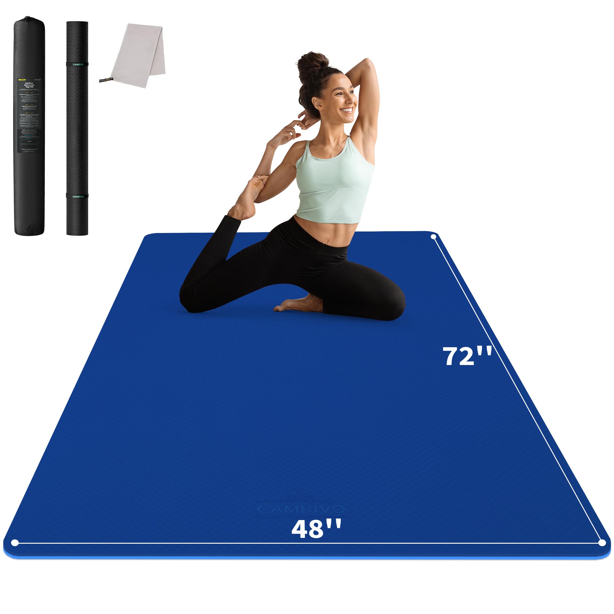 CAMBIVO Yoga Mat 72" x 48" Large Workout Mat for Home Gym Flooring | 6mm-12mm (0.24"-0.48") Extra Thick Exercise Mat for Apartment Fitness | High-Density TPE Cushioning for Joint Protection