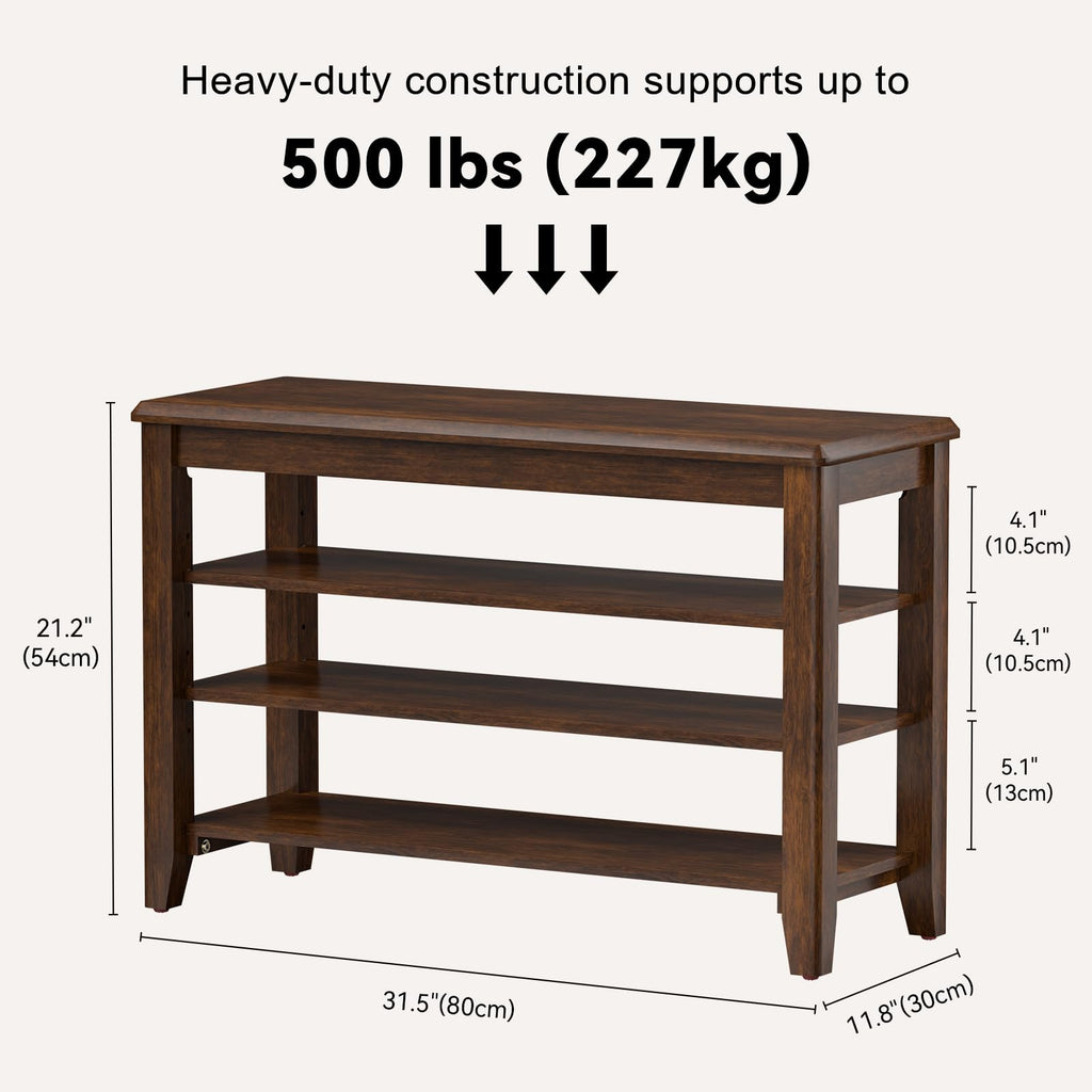 Taitiy Shoe Bench Storage Rubberwood with Leather Cushion for Entryway Bench Ideal for Hallways Shoe Rack Front Doors Entrances Mudrooms Featuring 3 Height-Adjustable and Removable Shelves