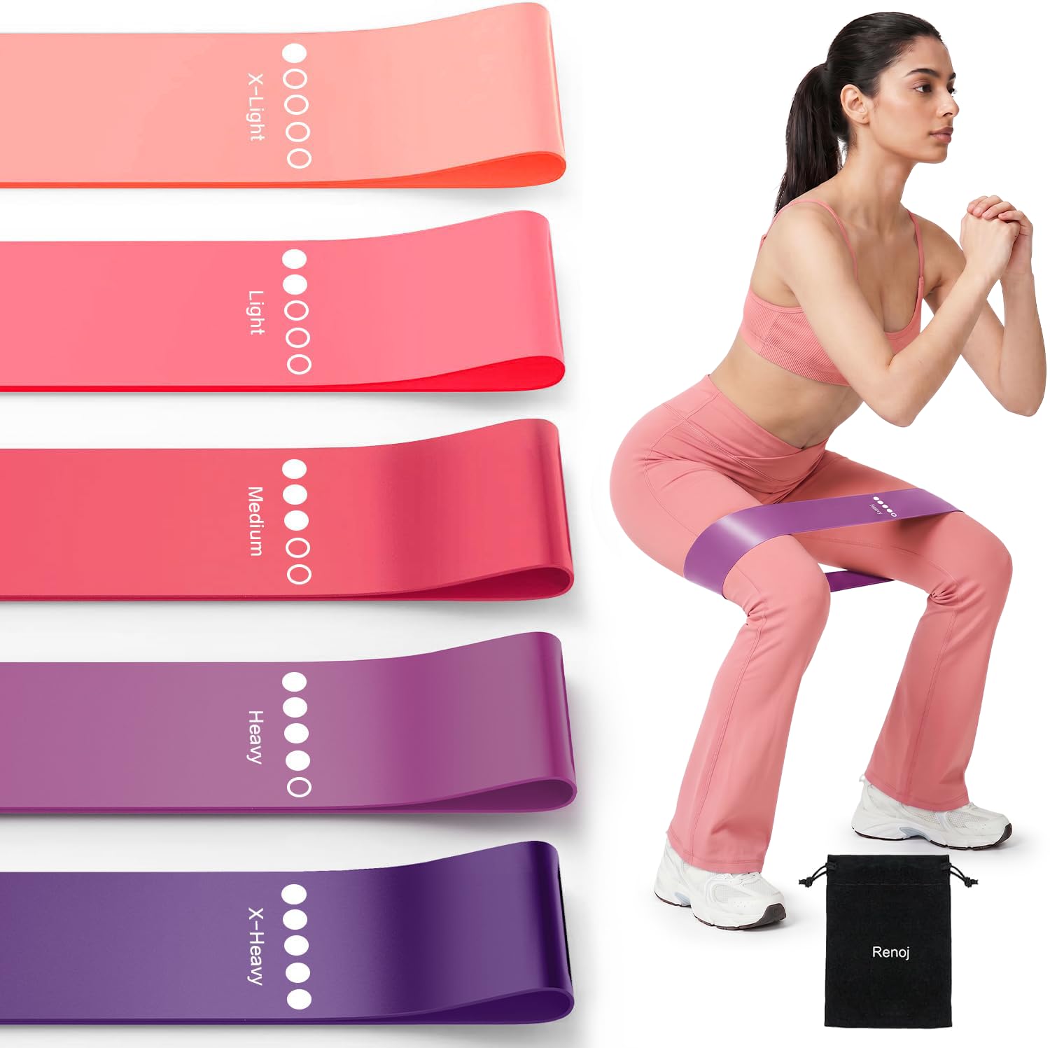 Resistance Bands for Working Out, 5-Pack Elastic Loop Exercise Bands for Strength Training Stretching, Home Gym Equipment for Pilates Yoga Physical Therapy, Leg Glute Arm Workout Kit for Women Men