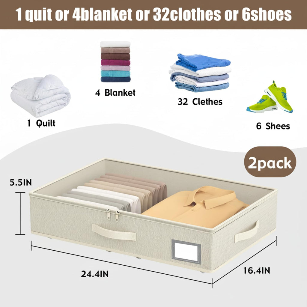 EE-RoomWorld Under Bed Storage with Wheels, No Assemble Required 10 inches height Under Bed Storage bins,Large capacity Rolling Underbed Shoe Storage containers，dorm underbed storage drawers