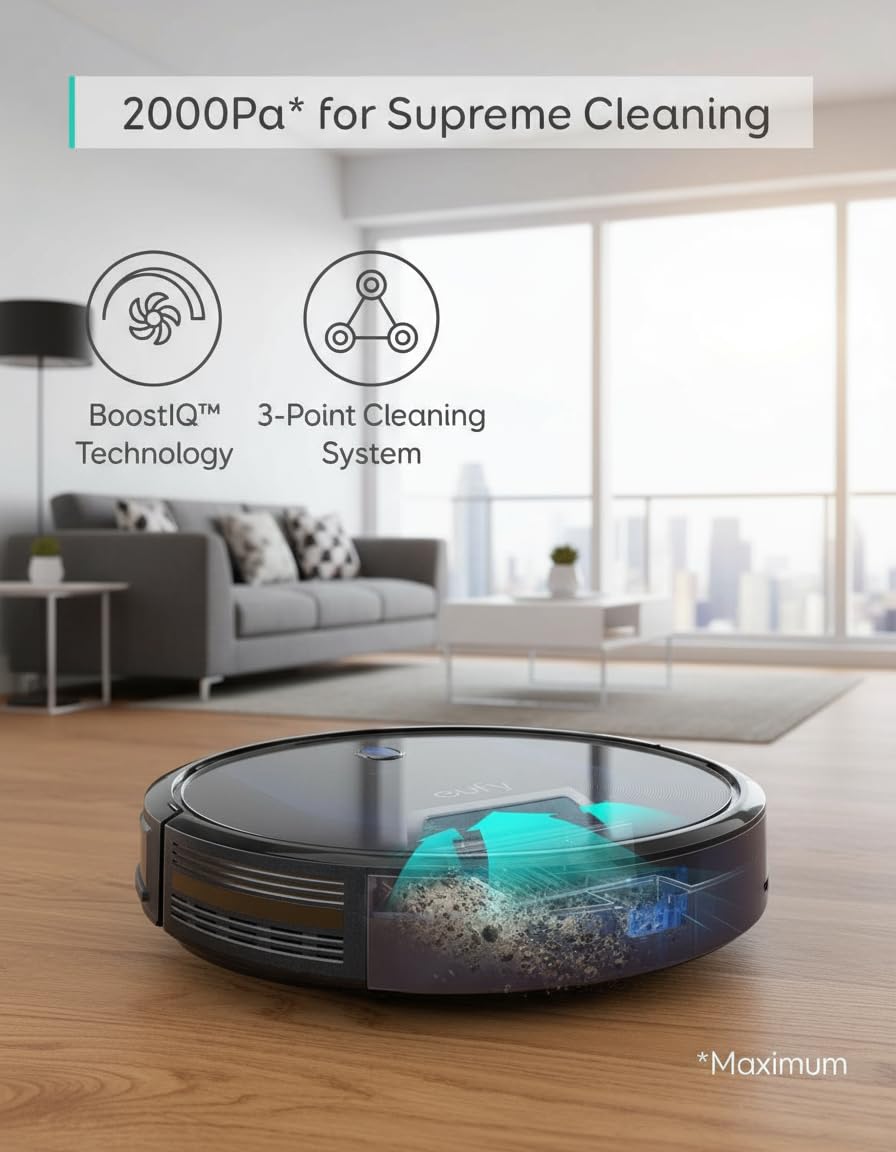 eufy 11S MAX Robot Vacuum Cleaner, Super Thin, Quiet | Self-Charging, Easy to use, Cleans Hard Floors to Medium-Pile Carpets, Black