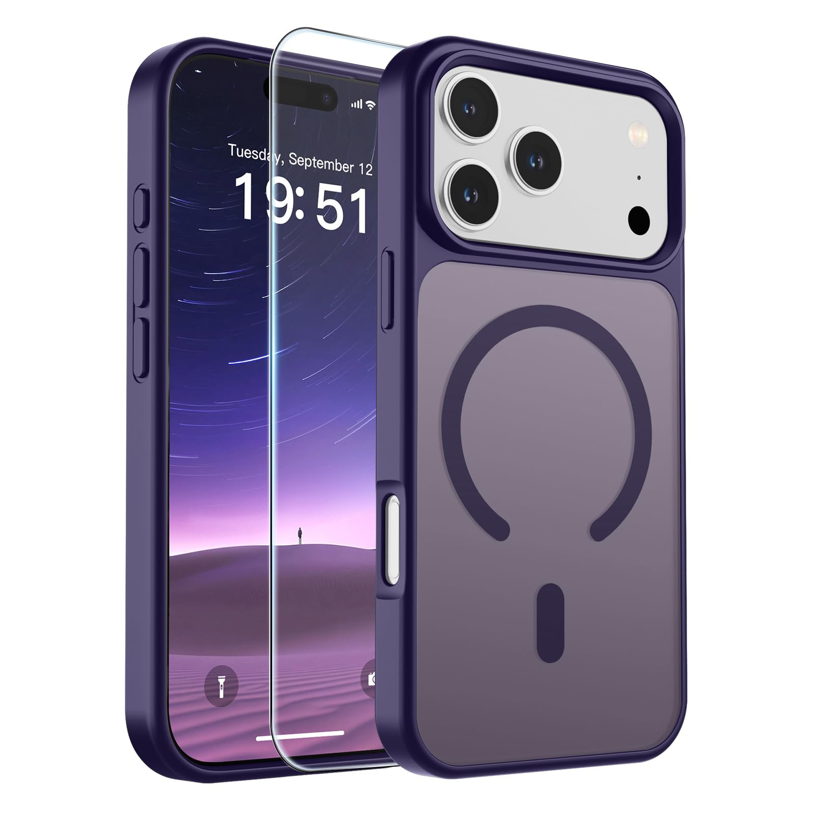 SUPFINE Magnetic for iPhone 17 Pro Max Case with Screen Protector (Compatible with MagSafe)(Military Grade Drop Protection) Translucent Matte Phone Cover,Dark Blue