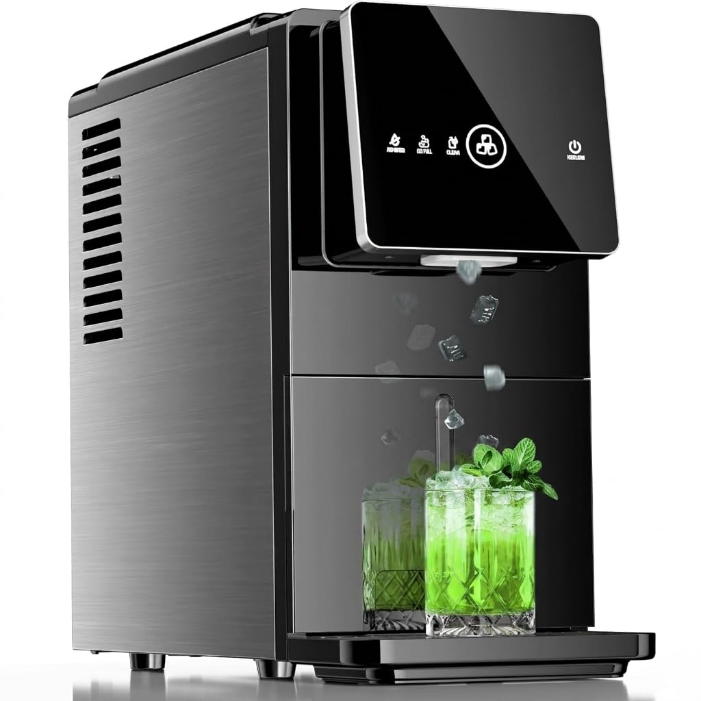 Kismile Nugget Ice Maker Countertop, 33LBS/24H Ice Machine with Soft Chewable Ice, One-Click, Self-Cleaning Function, Stainless Steel Ice Maker with Indicator Lights for Home/Kitchen(Black)