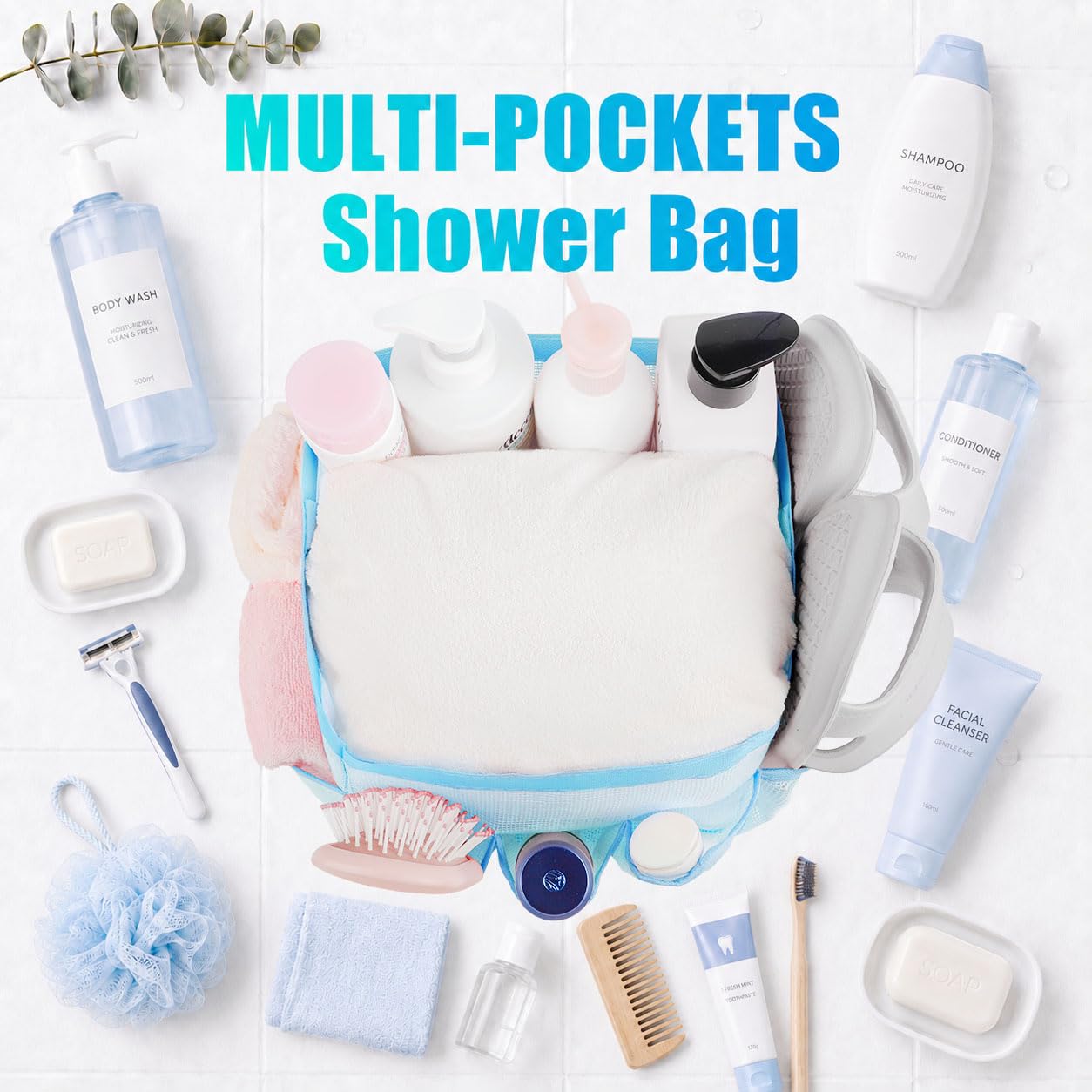 Attmu Mesh Shower Caddy Portable for College Dorm Room Camping Essentials, Shower Caddy Dorm with 9-Pockets, Large Capacity Hanging Basket Bathroom Bag for Toiletry, Swimming, Gym, Camp, Beach