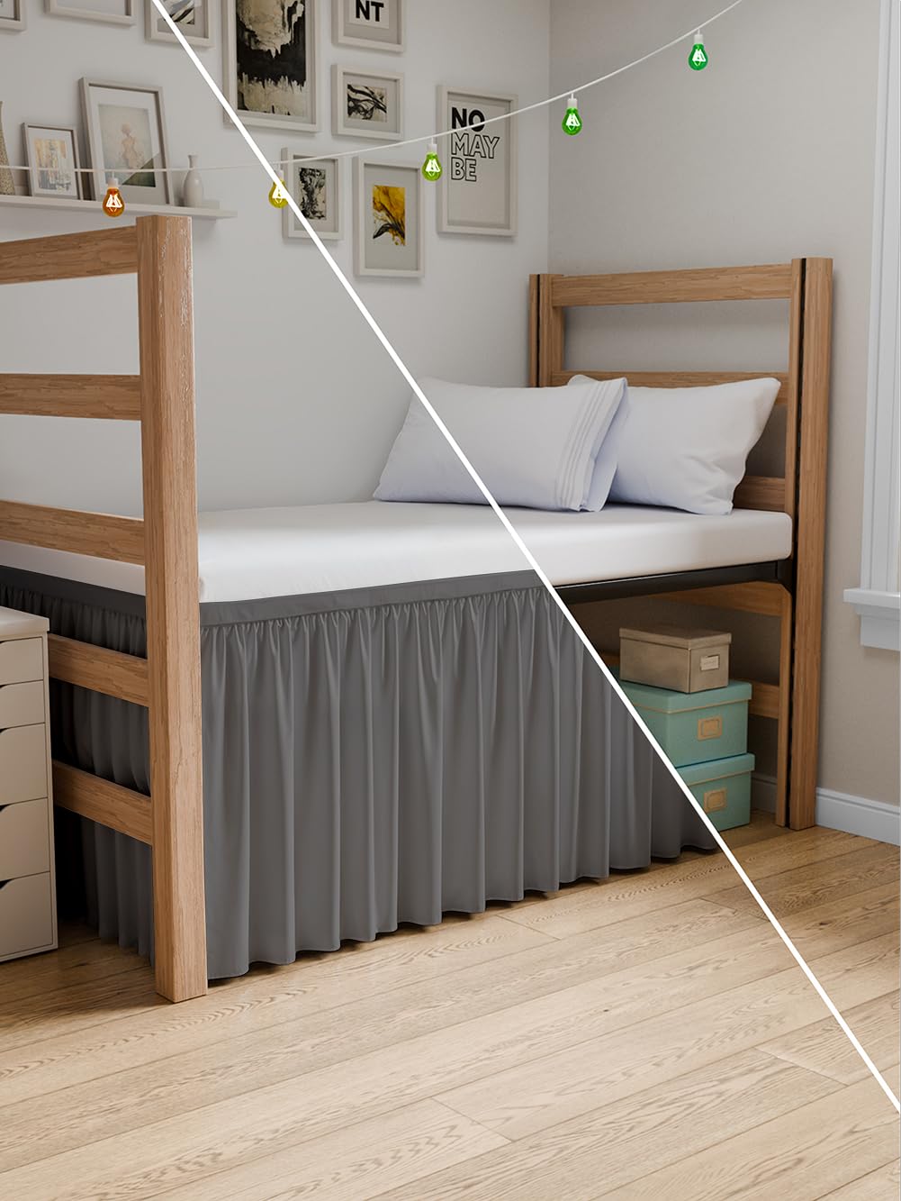 Dorm Room Bed Skirt Twin XL - College Dorm Room Essentials - White, 34 Inch | Extra Long Dust Ruffled College Bedskirt with Split Corners, Easy Fit Elastic Strap, Adjustable, Fade & Wrinkle Free