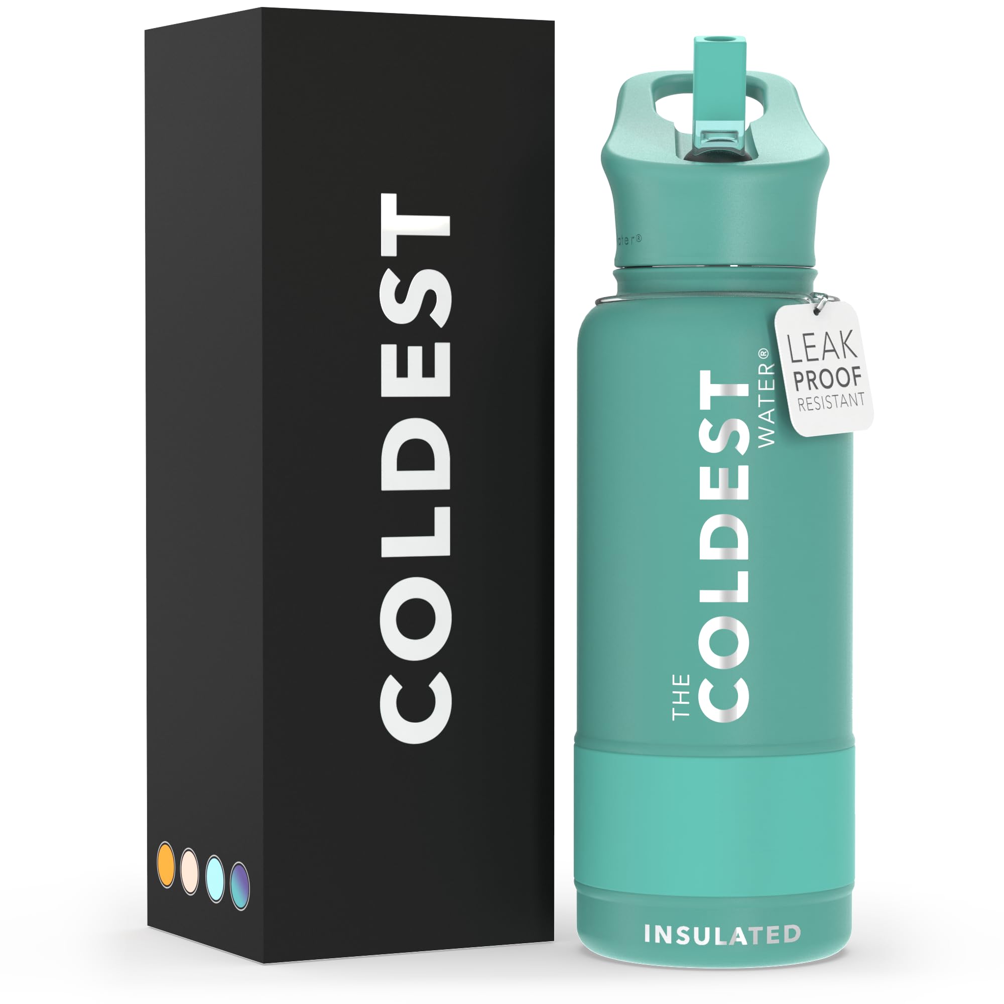 Coldest Insulated Water Bottle with Straw Lid - Stainless Steel Metal Insulated Bottle for Men & Women (Oceanic Green, 32 oz)