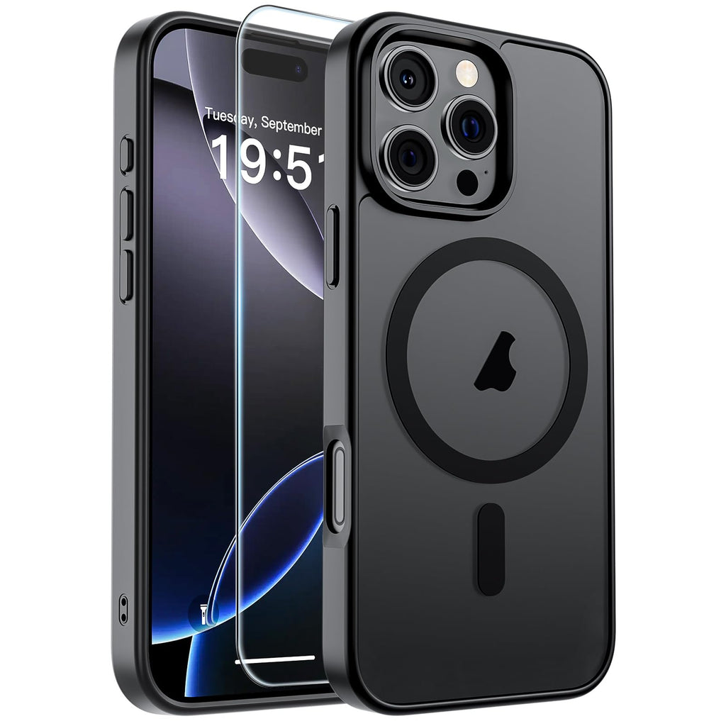 SUPFINE Magnetic for iPhone 17 Pro Max Case with Screen Protector (Compatible with MagSafe)(Military Grade Drop Protection) Translucent Matte Phone Cover,Dark Blue