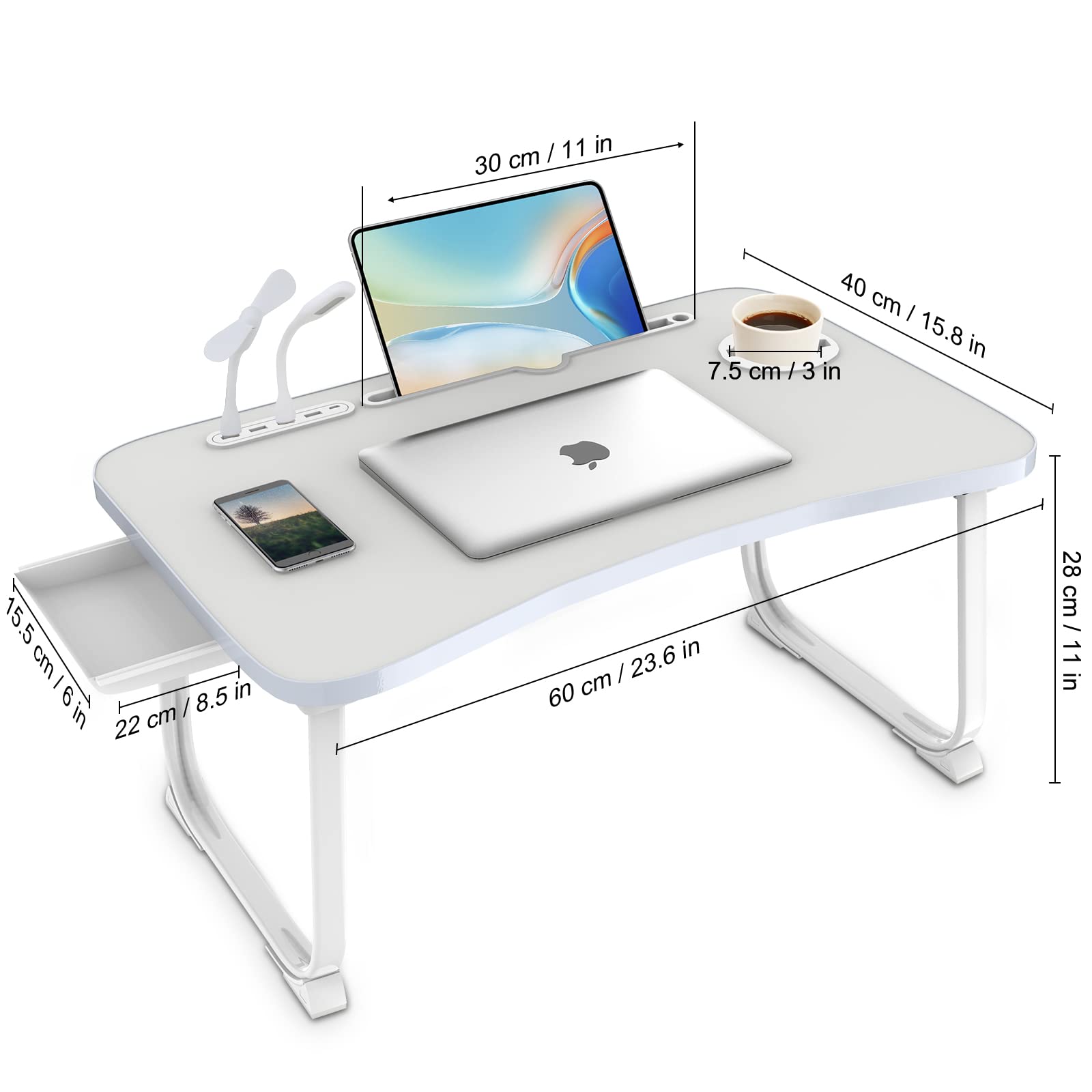 Fayquaze Lap Laptop Desk, Portable Foldable Laptop Bed Table with Storage Drawer and Cup Holder, Lap Desk Lap Bed Stand Tray Table Serving Tray for Eating, Reading and Working