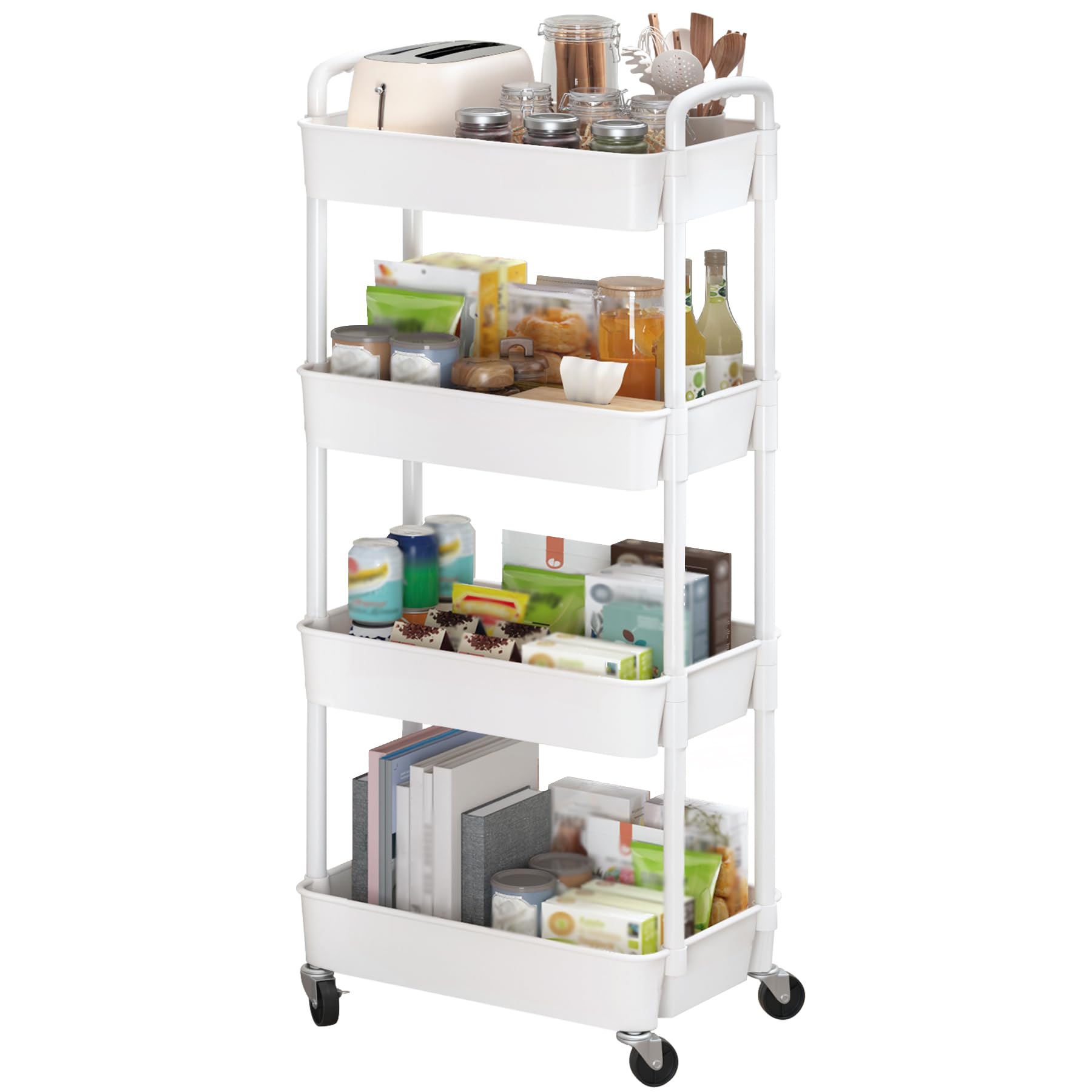 Sywhitta 3-Tier Plastic Rolling Utility Cart with Handle, Multi-Functional Storage Trolley for Office, Living Room, Kitchen, Movable Storage Organizer with Wheels, Black