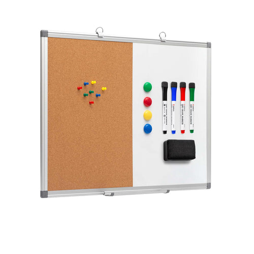 Comix Cork Board Magnetic Dry Erase Board Combo, 36 x 24 Inches Large Whiteboard and Bulletin Board Combination, Aluminum Frame Vision Board with Dry Erase Markers, Magnets, Eraser and Push Pins