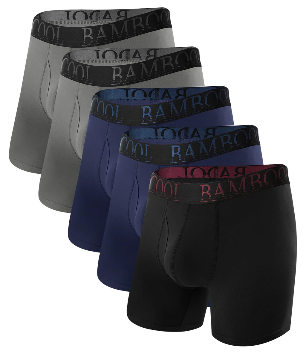 BAMBOO COOL Men's Ultra ComfortSoft Underwear, Moisture Wicking & Breathable No Ride Up Boxer Briefs with Fly, Multipack