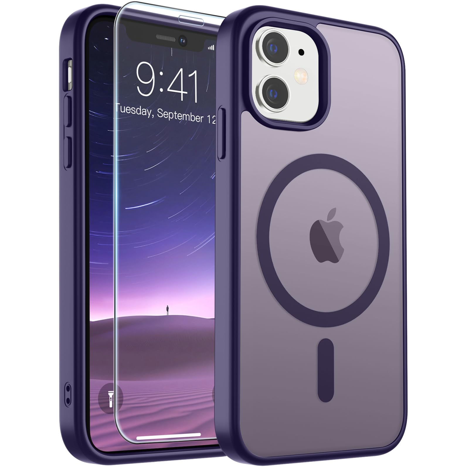 SUPFINE Magnetic for iPhone 17 Pro Max Case with Screen Protector (Compatible with MagSafe)(Military Grade Drop Protection) Translucent Matte Phone Cover,Dark Blue