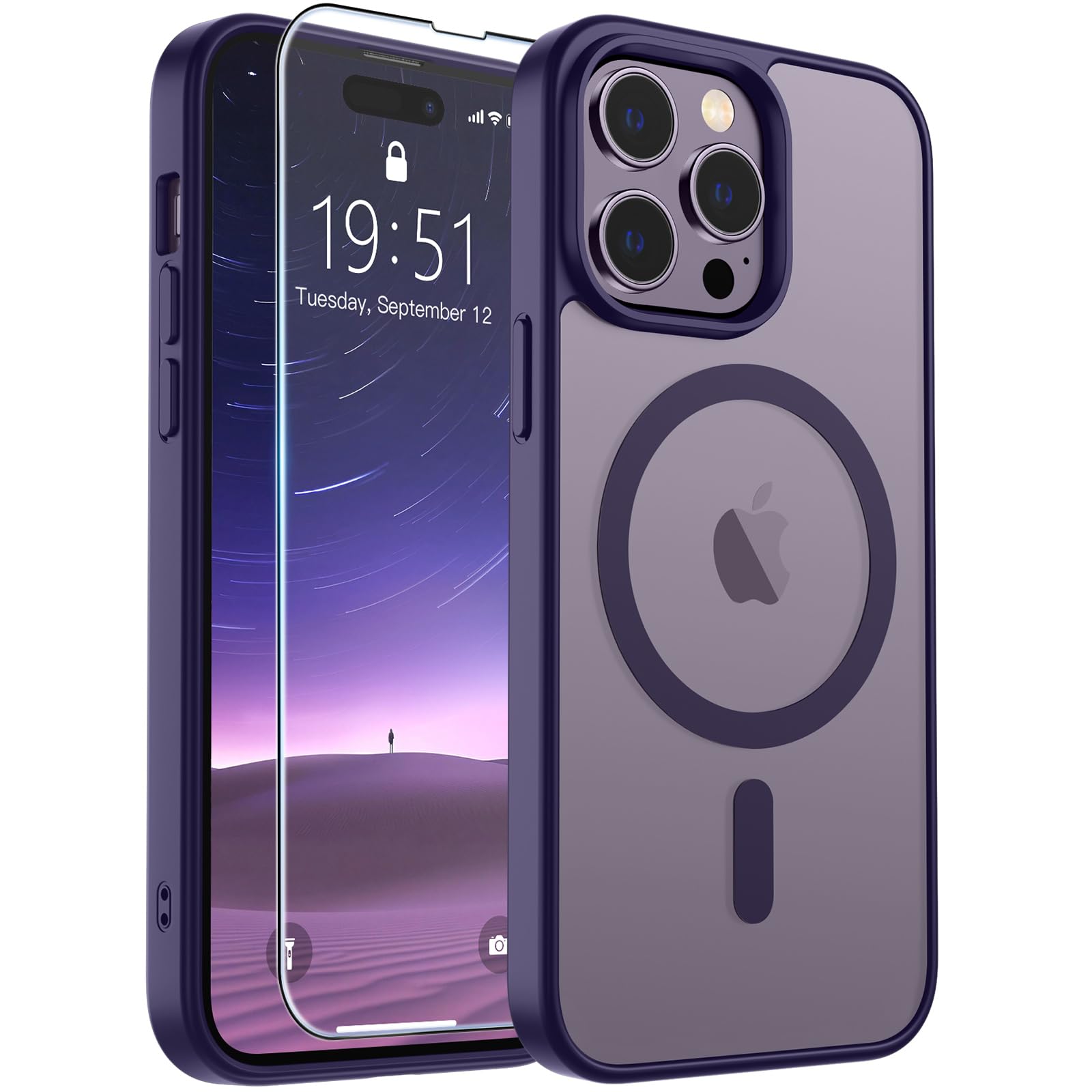 SUPFINE Magnetic for iPhone 17 Pro Max Case with Screen Protector (Compatible with MagSafe)(Military Grade Drop Protection) Translucent Matte Phone Cover,Dark Blue