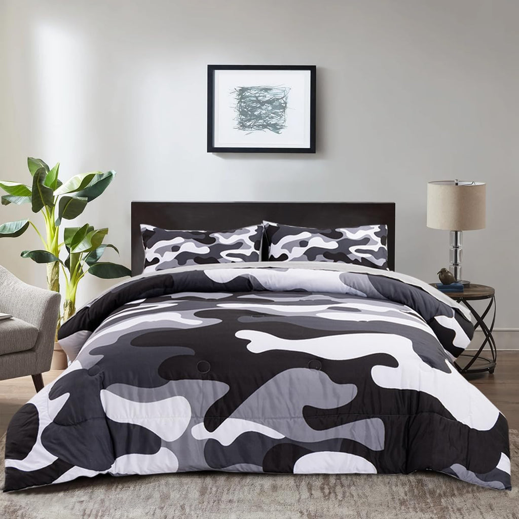 Holawakaka Twin Size Camouflage Bedding Comforter Set with Sheets, Boys Girls Men Camo Bed in A Bag 5 Pieces,Kids Teens Dorm Bed Sets Neutral Farmhouse Lodge Cabin Army Bedspread (Red, Twin)