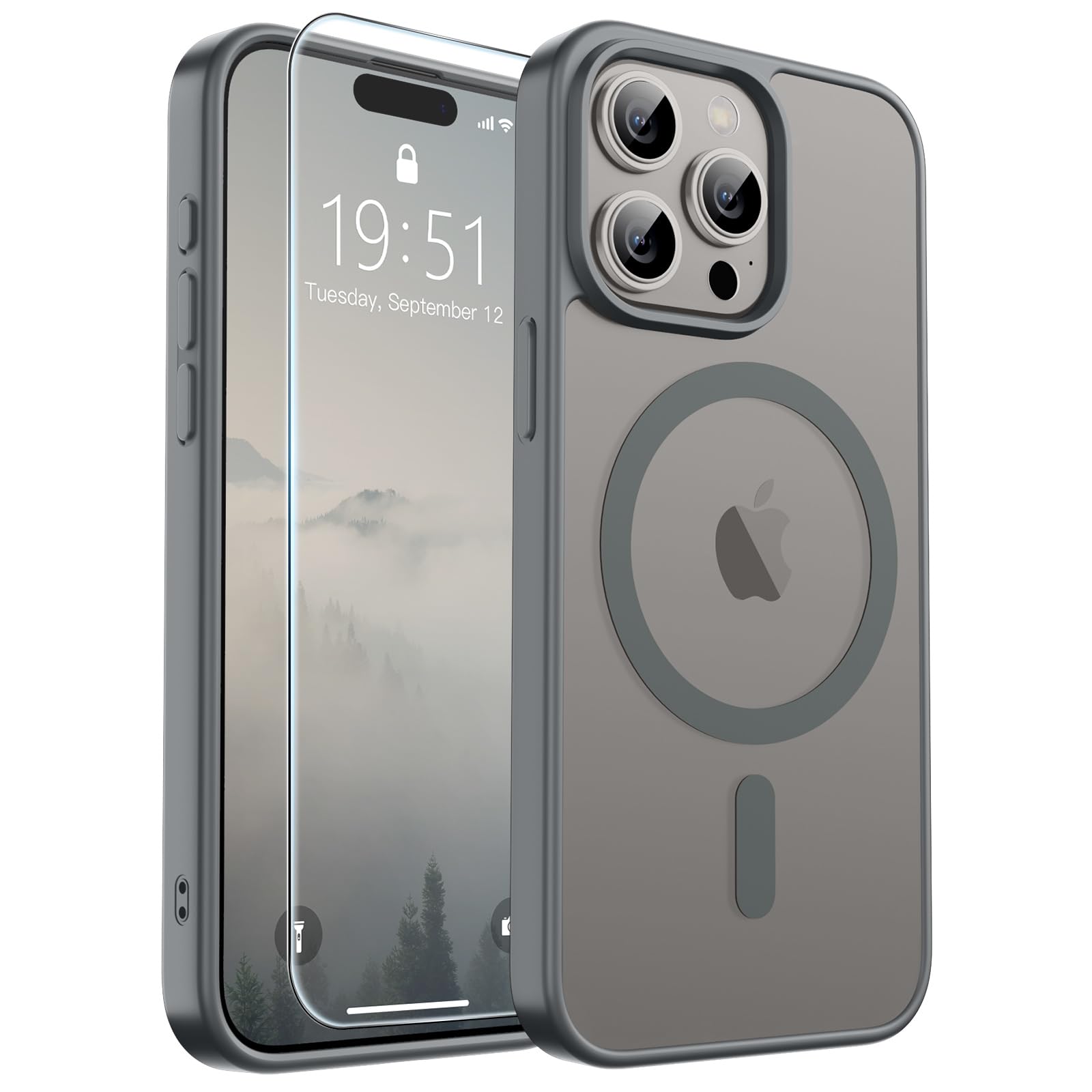 SUPFINE Magnetic for iPhone 17 Pro Max Case with Screen Protector (Compatible with MagSafe)(Military Grade Drop Protection) Translucent Matte Phone Cover,Dark Blue