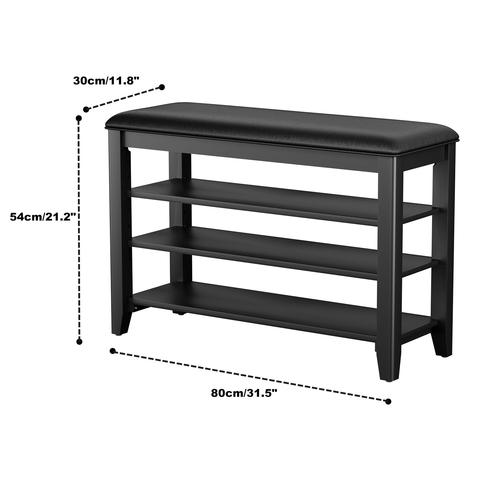 Taitiy Shoe Bench Storage Rubberwood with Leather Cushion for Entryway Bench Ideal for Hallways Shoe Rack Front Doors Entrances Mudrooms Featuring 3 Height-Adjustable and Removable Shelves