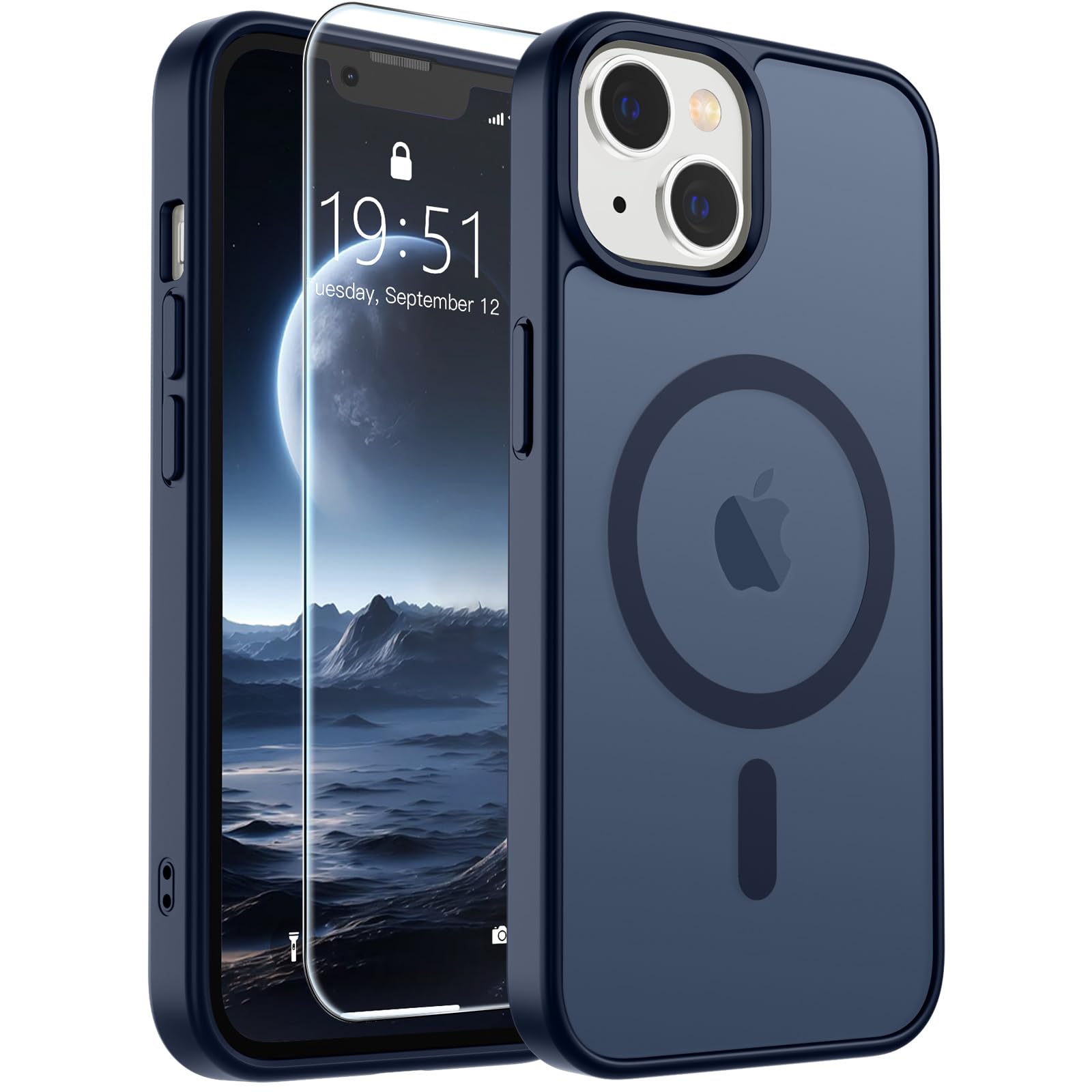 SUPFINE Magnetic for iPhone 17 Pro Max Case with Screen Protector (Compatible with MagSafe)(Military Grade Drop Protection) Translucent Matte Phone Cover,Dark Blue