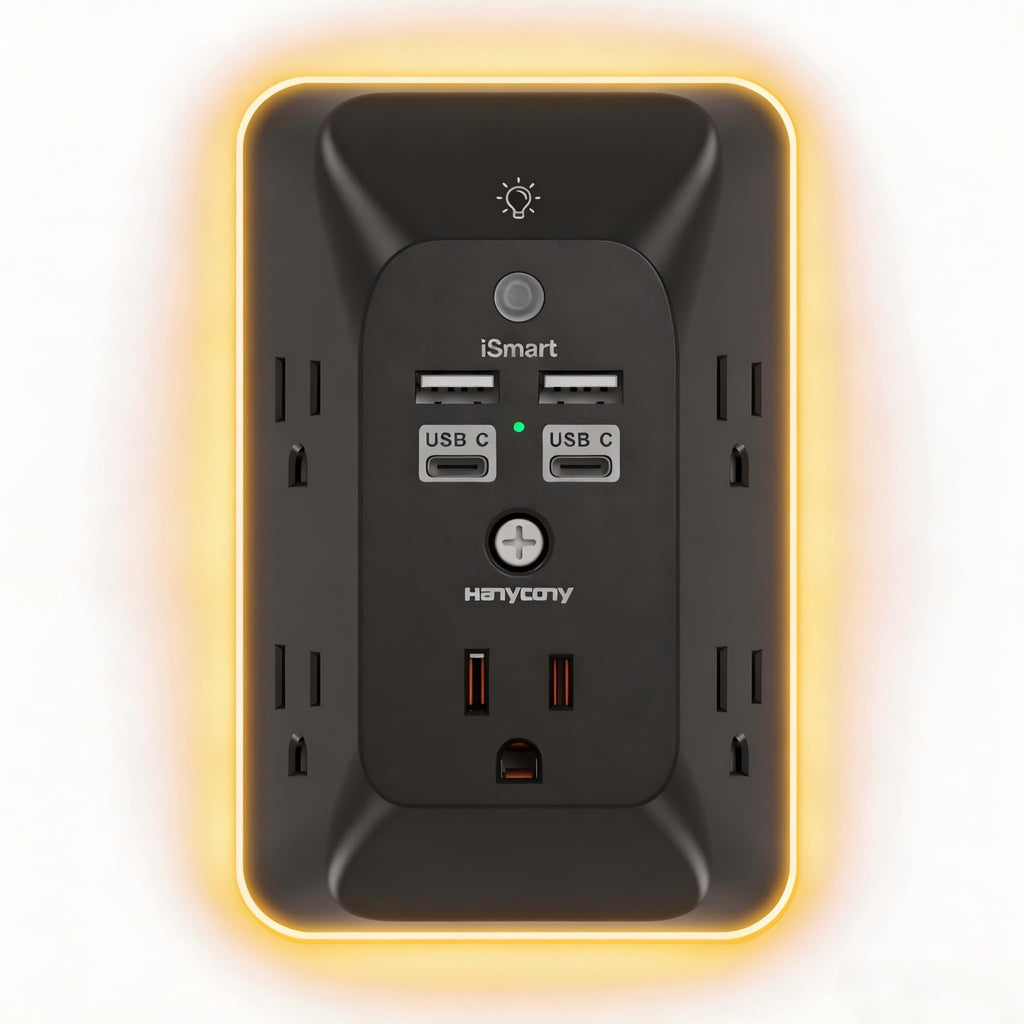 Outlet Extender with Night Light, Multi Plug Wall Outlet, Surge Protector | Multiple Electrical Outlet Splitter Expander, 4 USB Ports (1 USB C) Wall Charger, Plug Extension Adapter for Home, Dorm, RV