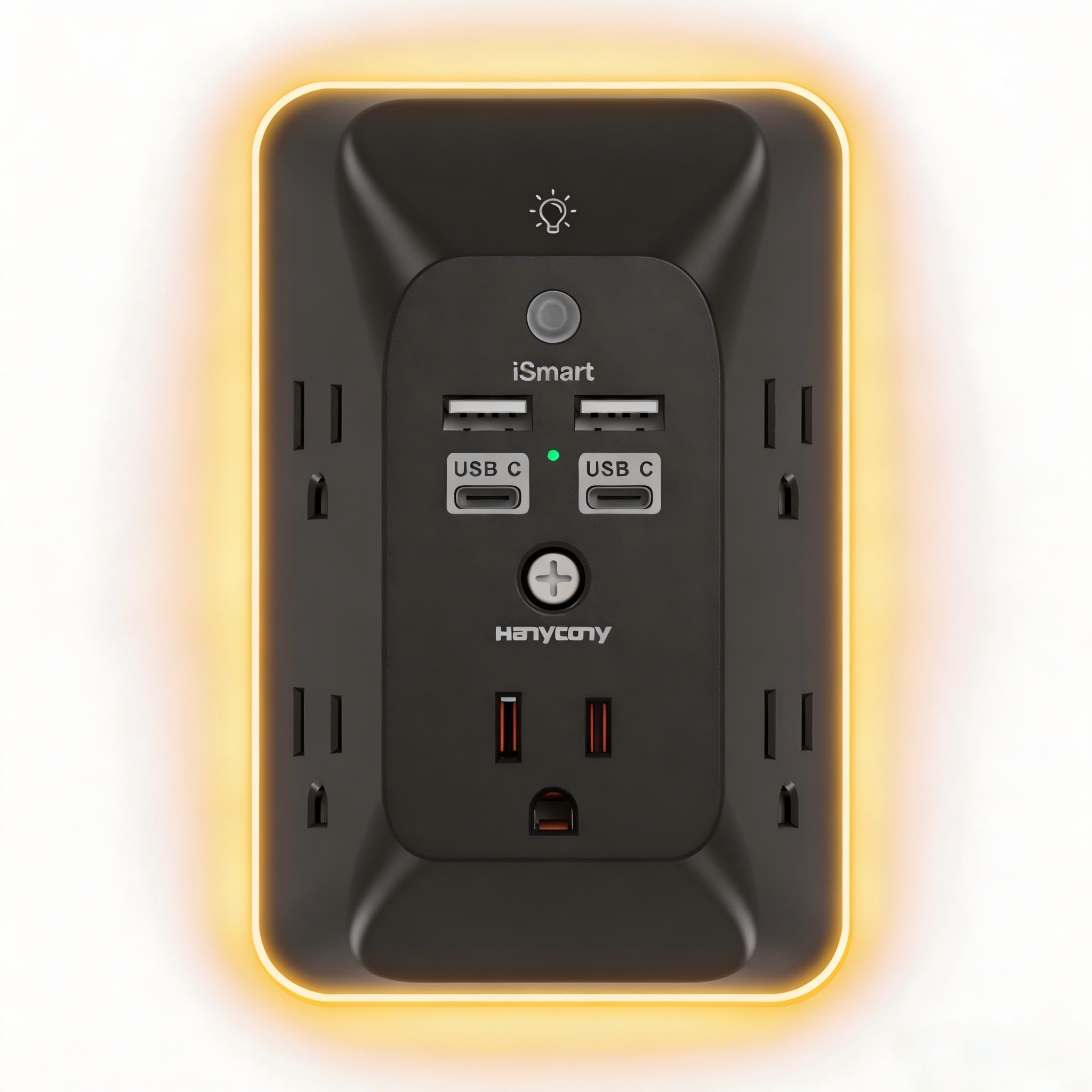Outlet Extender with Night Light, Multi Plug Wall Outlet, Surge Protector | Multiple Electrical Outlet Splitter Expander, 4 USB Ports (1 USB C) Wall Charger, Plug Extension Adapter for Home, Dorm, RV