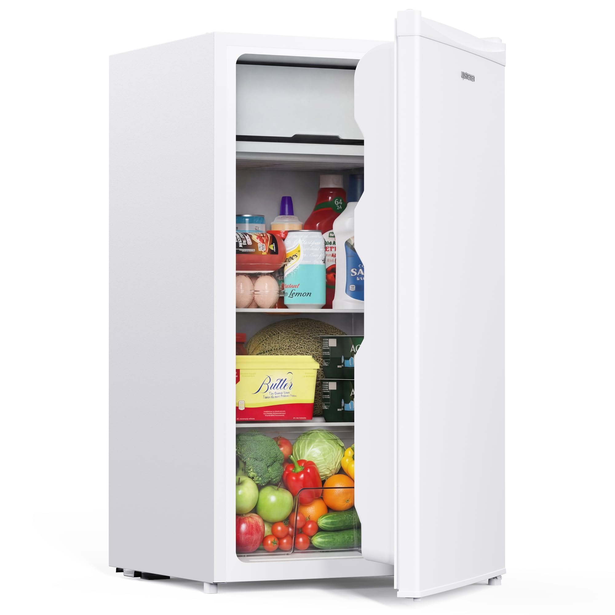 Upstreman 3.2 Cu.Ft Mini Fridge with Freezer, Quiet Efficient Small Fridge, Compact Refrigerator with Adjustable Thermostat, for Dorm, Bedroom, Office, Black-BR321