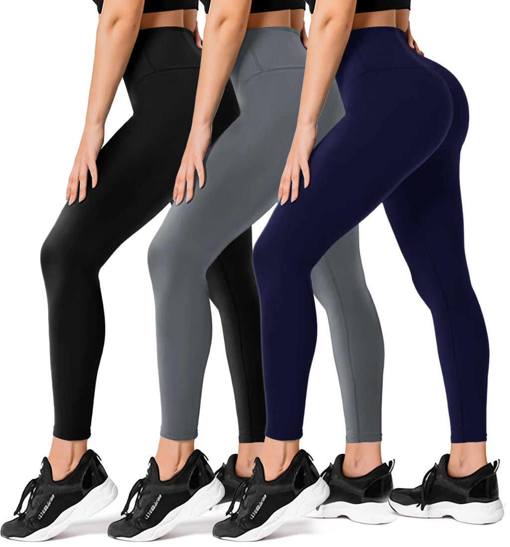 FULLSOFT 3 Pack Leggings for Women High Waisted Soft Black Yoga Pants for Workout Athletic Running Reg & Plus Size
