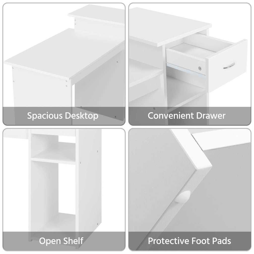 Yaheetech Black Computer Desk and Chair Set with Drawer, Shelves, Mesh Seat | Particle Board and MDF Build a Sturdy Desk with a Drawer and Elevated Platform, Paired with a Mesh Chair for Adults.