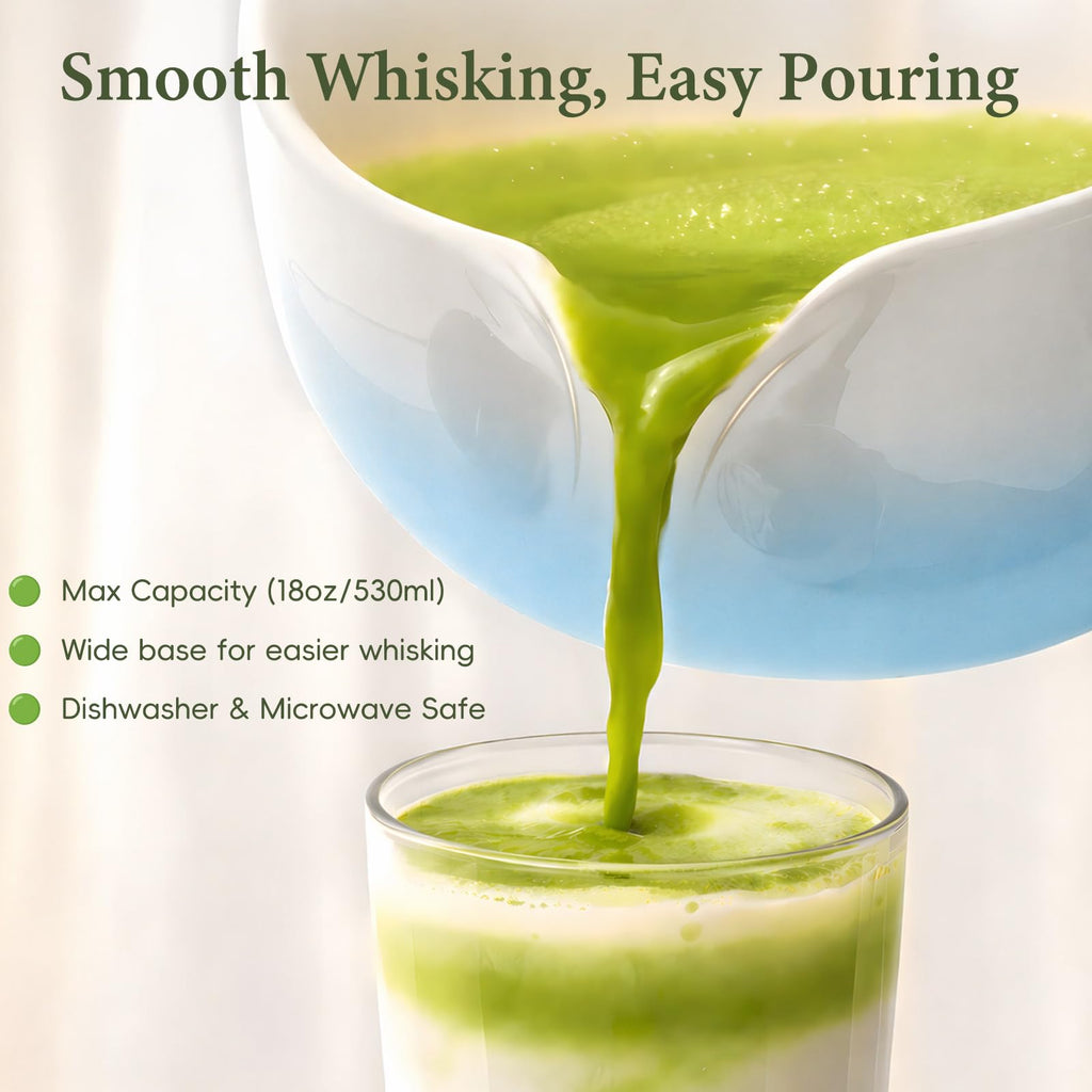 Matcha Whisk Set, Ceramic Matcha Set Includes Bowl & Holder, Bamboo Whisk (Chasen), Scoop, Spoon and Sifter, 6PCS Matcha Kit Covers Everything Needed for Making Matcha (Green)
