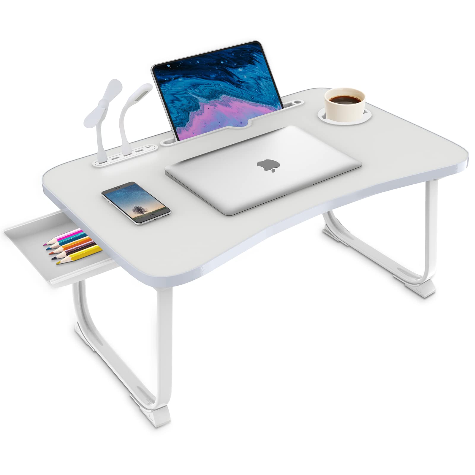 Fayquaze Lap Laptop Desk, Portable Foldable Laptop Bed Table with Storage Drawer and Cup Holder, Lap Desk Lap Bed Stand Tray Table Serving Tray for Eating, Reading and Working