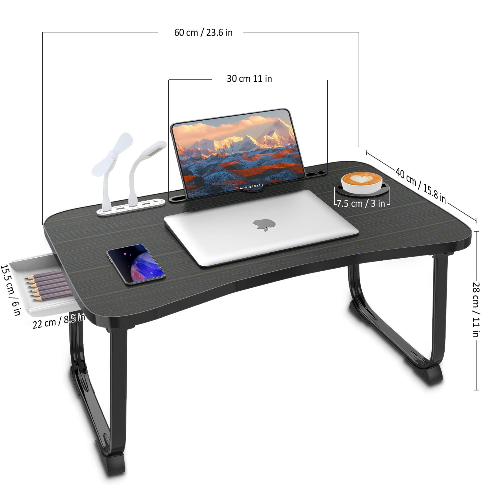 Fayquaze Lap Laptop Desk, Portable Foldable Laptop Bed Table with Storage Drawer and Cup Holder, Lap Desk Lap Bed Stand Tray Table Serving Tray for Eating, Reading and Working