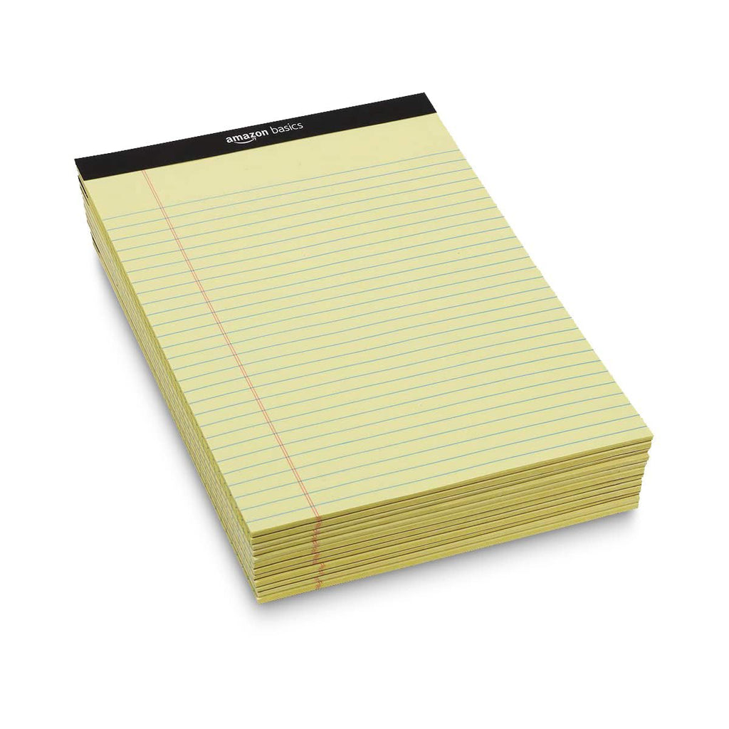 Amazon Basics Narrow Ruled Writing Pads, Perforated, 5" x 8", Multicolor, 6-Pack of 50 Sheets