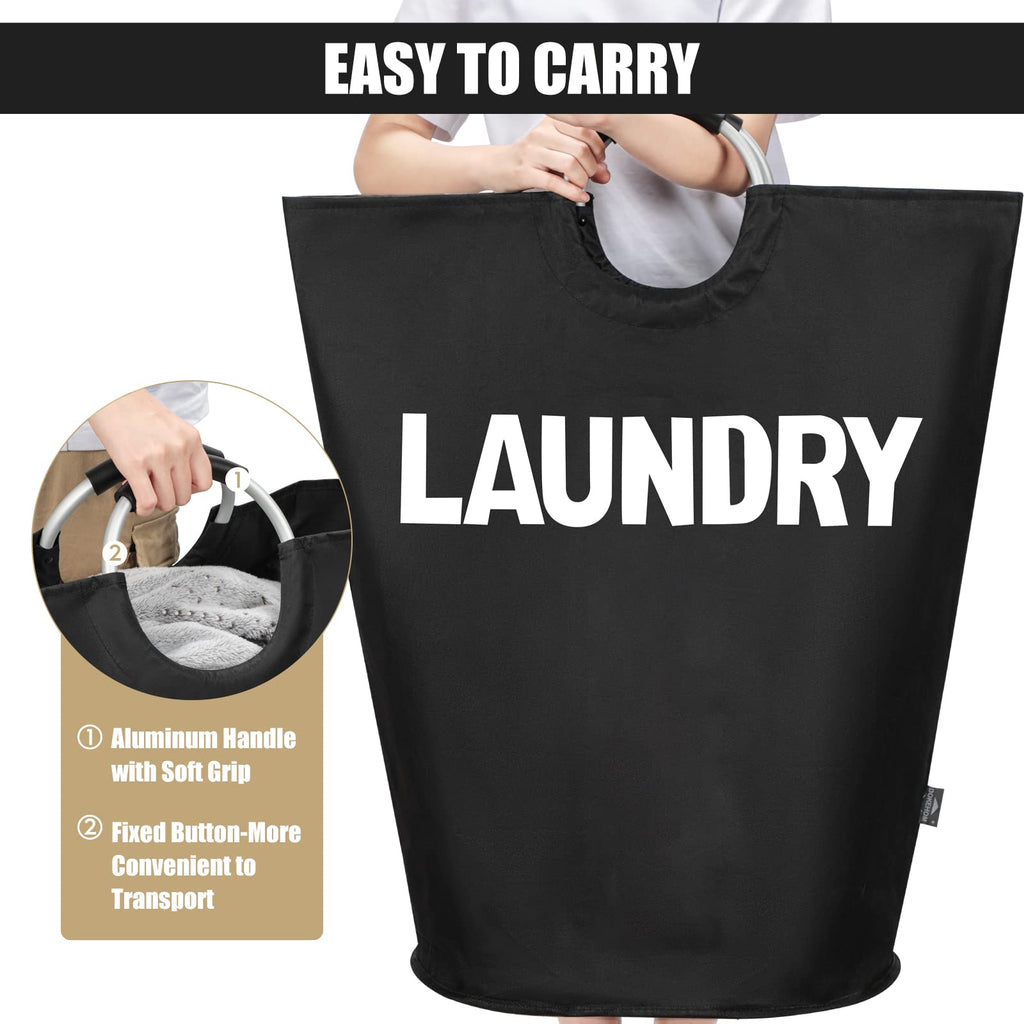DOKEHOM 90L Large Laundry Basket, Collapsible Laundry Bag, Black | Freestanding tall clothes hamper & foldable washing bin. High-capacity clothes storage basket with durable sturdy handles