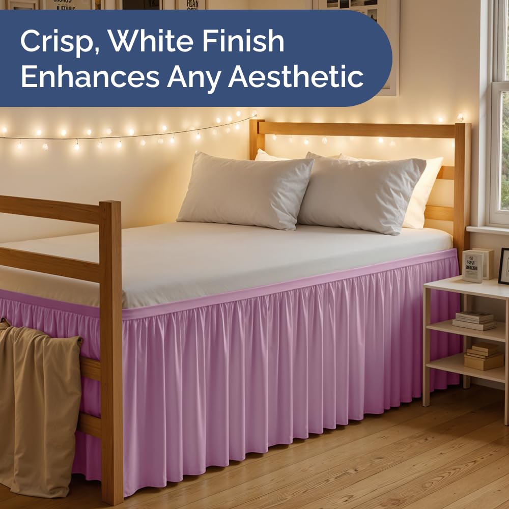 Dorm Room Bed Skirt Twin XL - College Dorm Room Essentials - White, 34 Inch | Extra Long Dust Ruffled College Bedskirt with Split Corners, Easy Fit Elastic Strap, Adjustable, Fade & Wrinkle Free