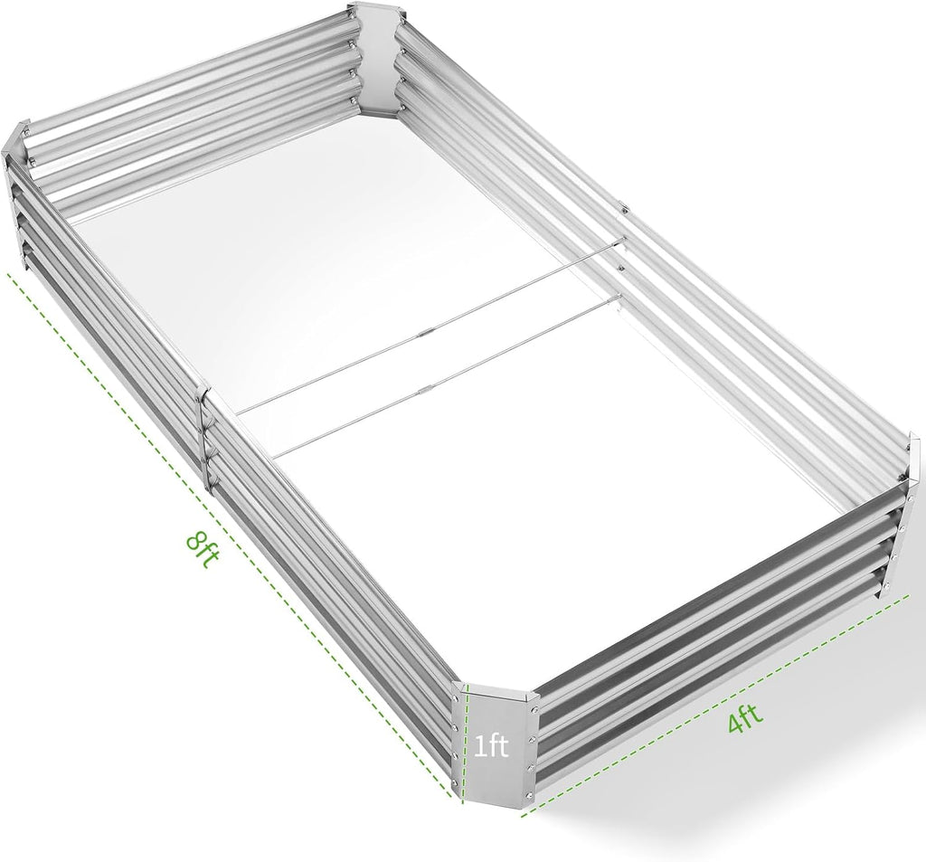 Land Guard 3 Pack 8×4×1ft Galvanized Metal Raised Garden Bed, Metal Planter Kit Box Outdoor for Deep-Rooted Vegetables, Flowers, Green and Herbs, Silver