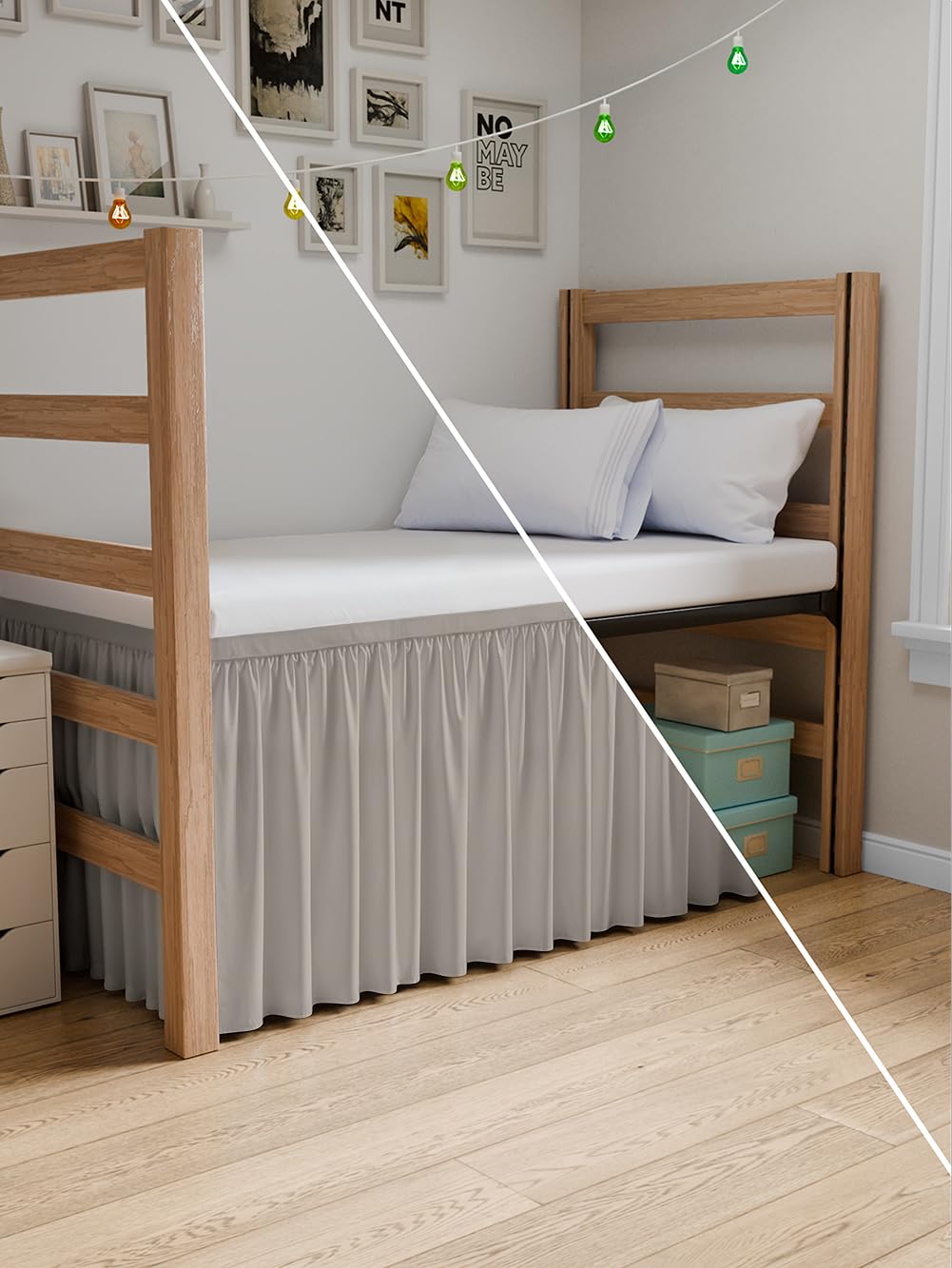 Dorm Room Bed Skirt Twin XL - College Dorm Room Essentials - White, 34 Inch | Extra Long Dust Ruffled College Bedskirt with Split Corners, Easy Fit Elastic Strap, Adjustable, Fade & Wrinkle Free