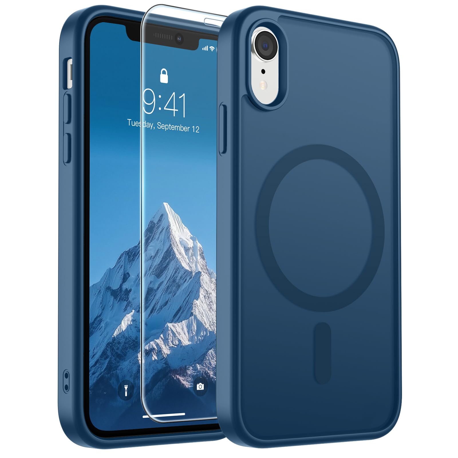 SUPFINE Magnetic for iPhone 17 Pro Max Case with Screen Protector (Compatible with MagSafe)(Military Grade Drop Protection) Translucent Matte Phone Cover,Dark Blue