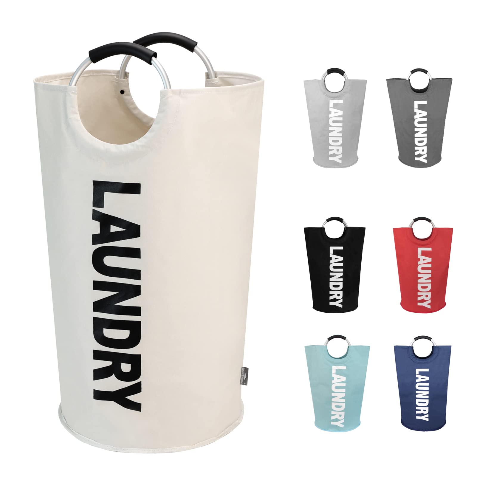 DOKEHOM 90L Large Laundry Basket, Collapsible Laundry Bag, Black | Freestanding tall clothes hamper & foldable washing bin. High-capacity clothes storage basket with durable sturdy handles