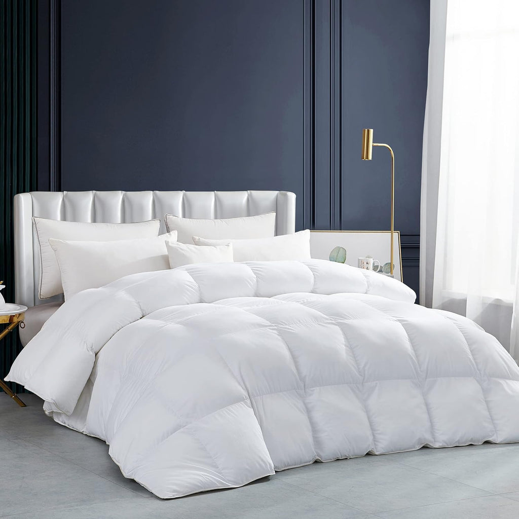 Luxurious All-Season Goose Down Feather Fiber Comforter California King Size Duvet Insert, Exquisite Pinch Pleat Design, Premium Baffle Box, 100% Egyptian Cotton Cover, 80 oz. Fill Weight, Black