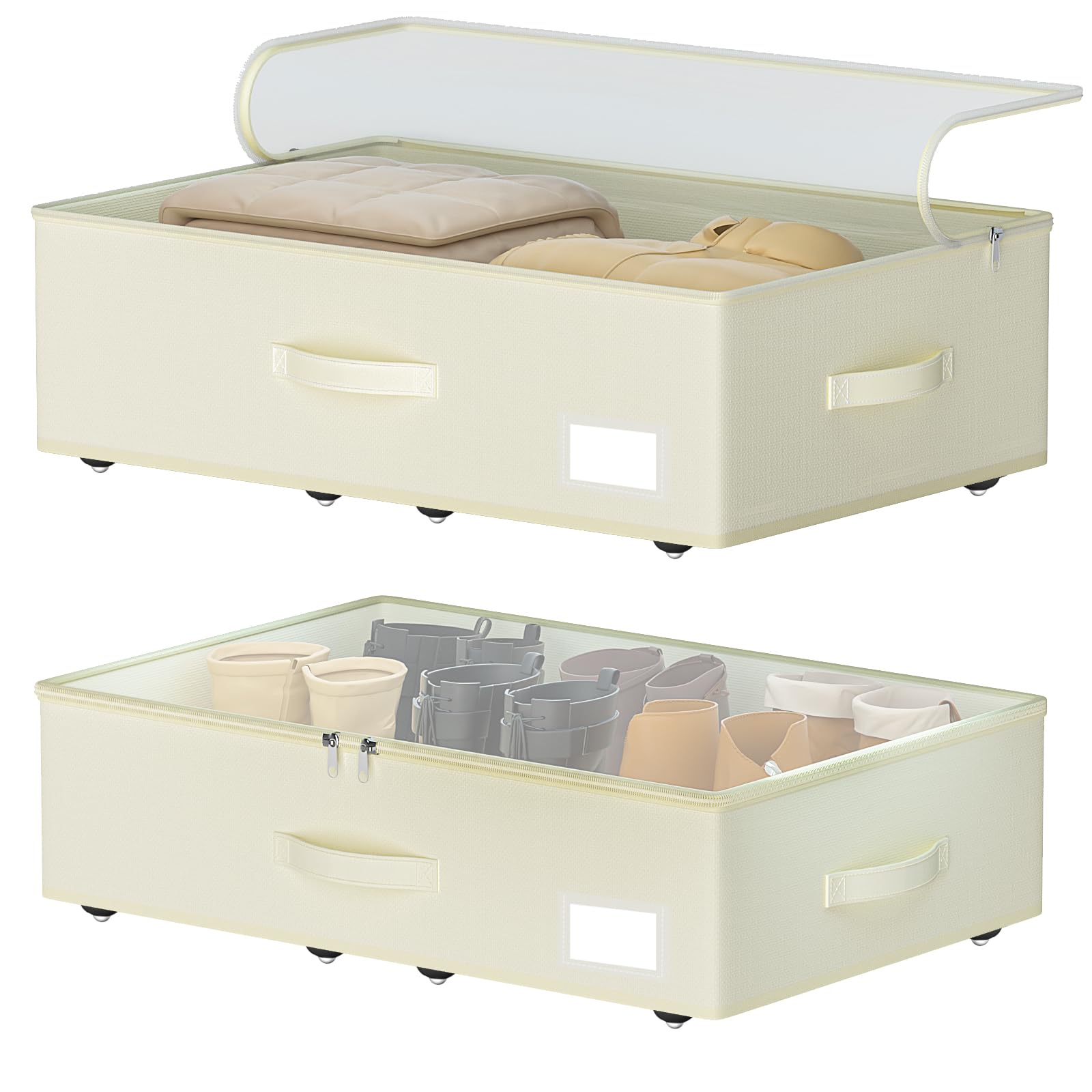 EE-RoomWorld Under Bed Storage with Wheels, No Assemble Required 10 inches height Under Bed Storage bins,Large capacity Rolling Underbed Shoe Storage containers，dorm underbed storage drawers