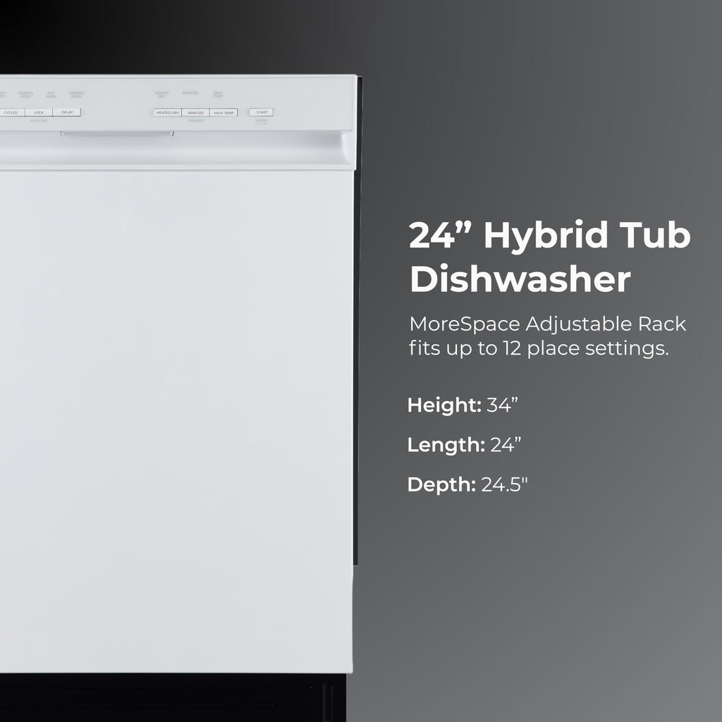 Kenmore 24" Hybrid Tub Dishwasher - Black | 54 DBA - MoreSpace Adjustable Rack, UltraWash, High Temp & SmartWash - 12 Place Settings - ENERGY STAR Certified