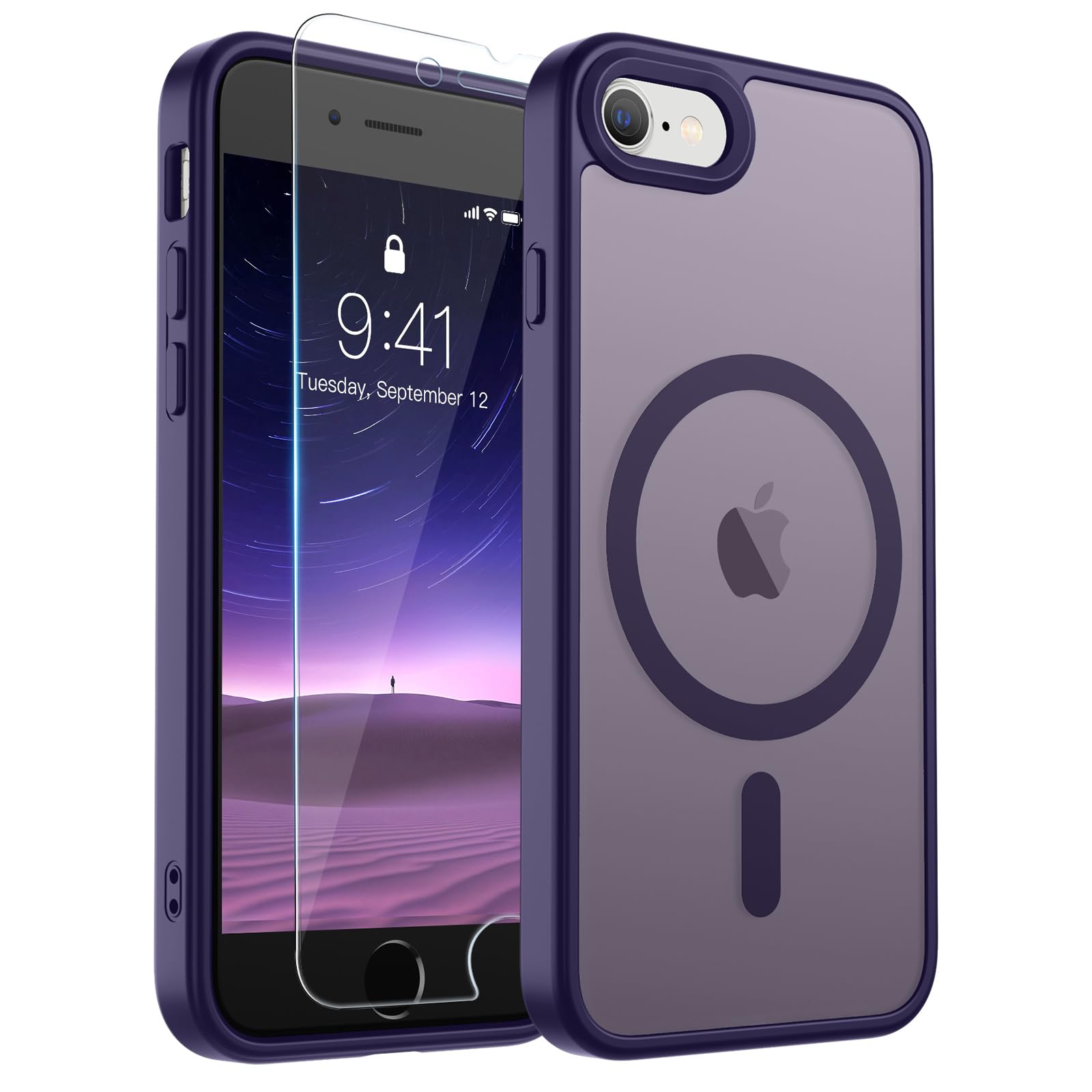 SUPFINE Magnetic for iPhone 17 Pro Max Case with Screen Protector (Compatible with MagSafe)(Military Grade Drop Protection) Translucent Matte Phone Cover,Dark Blue
