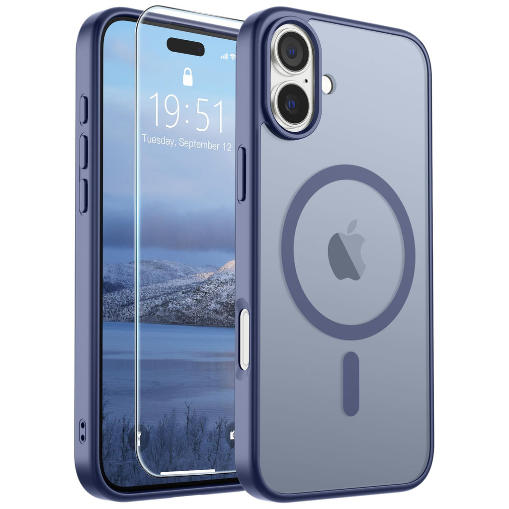 SUPFINE Magnetic for iPhone 17 Pro Max Case with Screen Protector (Compatible with MagSafe)(Military Grade Drop Protection) Translucent Matte Phone Cover,Dark Blue
