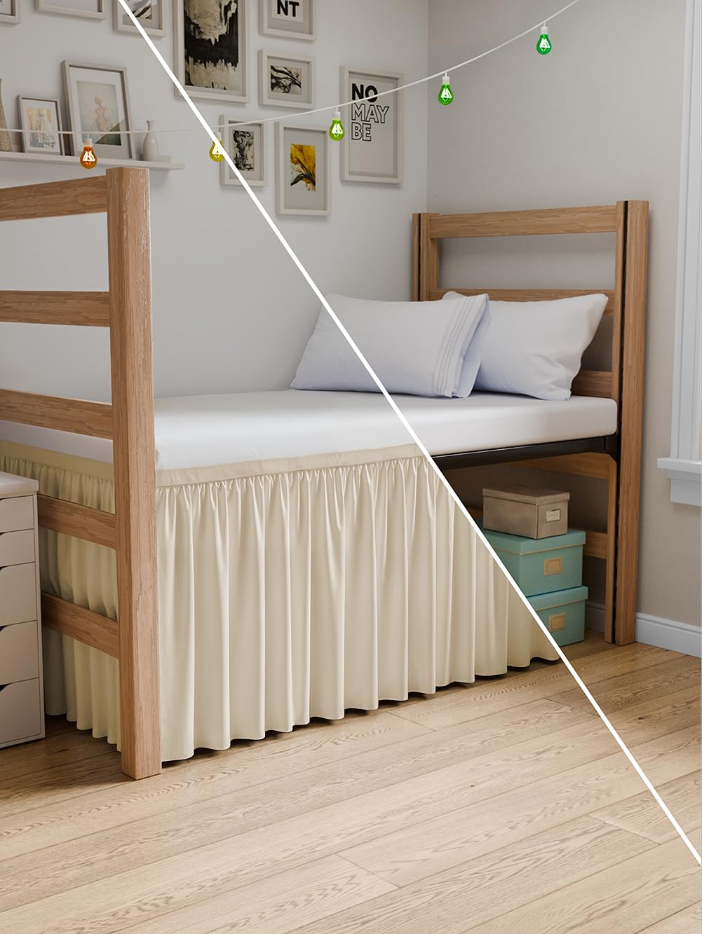 Dorm Room Bed Skirt Twin XL - College Dorm Room Essentials - White, 34 Inch | Extra Long Dust Ruffled College Bedskirt with Split Corners, Easy Fit Elastic Strap, Adjustable, Fade & Wrinkle Free