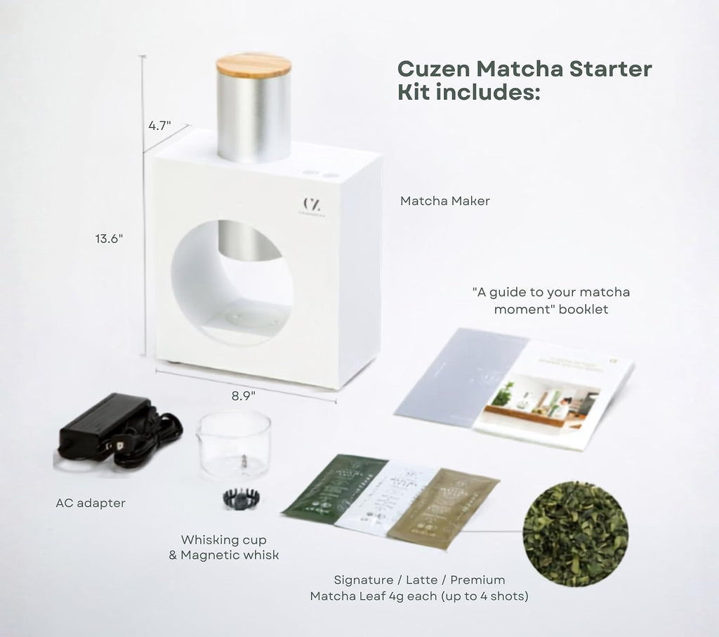 Matcha Maker Starter Kit, an Innovative At-home Matcha Machine that Produces Freshly Ground Matcha from Organic Shade-grown Japanese Tea Leaves (White)