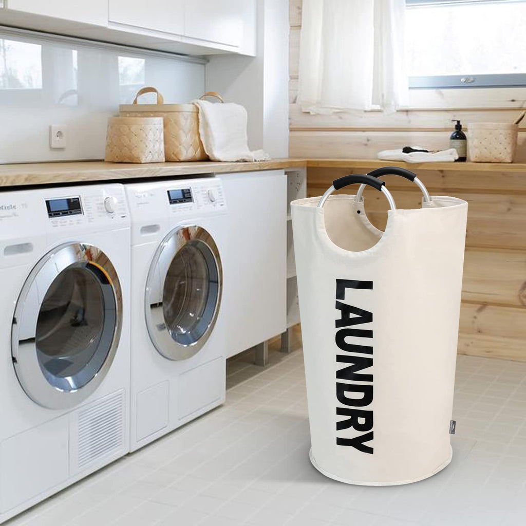 DOKEHOM 90L Large Laundry Basket, Collapsible Laundry Bag, Black | Freestanding tall clothes hamper & foldable washing bin. High-capacity clothes storage basket with durable sturdy handles