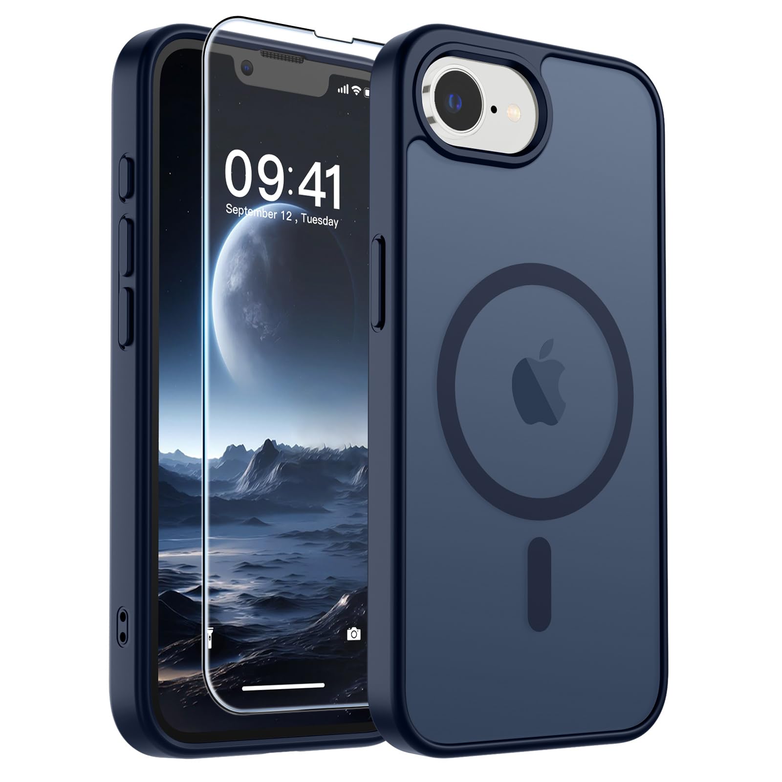 SUPFINE Magnetic for iPhone 17 Pro Max Case with Screen Protector (Compatible with MagSafe)(Military Grade Drop Protection) Translucent Matte Phone Cover,Dark Blue