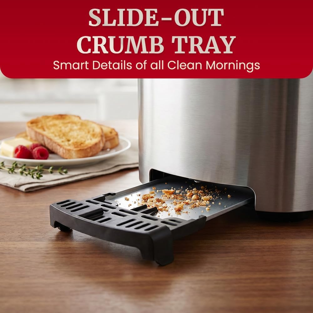 Elite Gourmet ECT5500 4-Slice Long Slot Toaster, Fully Automatic Motorized, Stainless Steel Digital Touchscreen, Extra-Wide Slots, 6 Browning Levels, Bagel, Defrost & Reheat