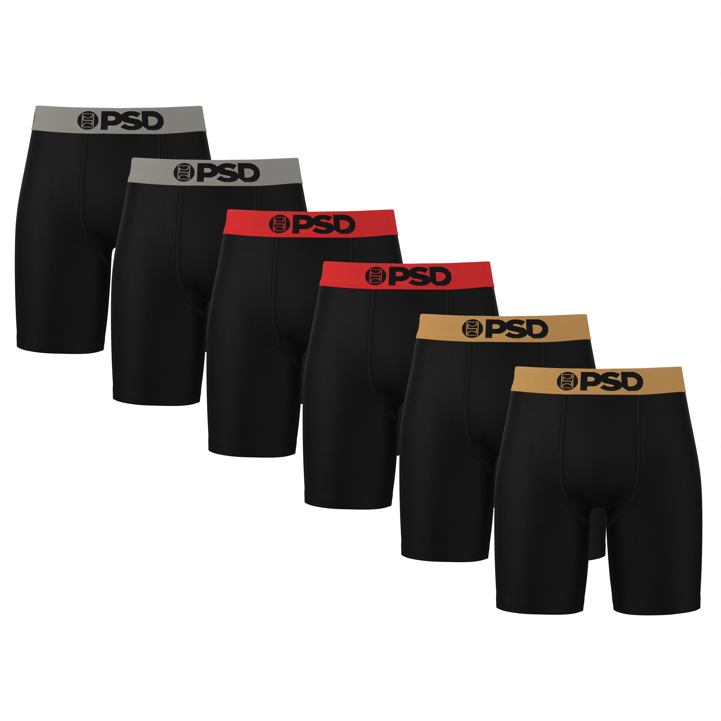 PSD Underwear Mens Boxer Briefs - 3 & 6 Pack, Mid & Standard Length, Soft & Breathable Boxer Briefs for Men