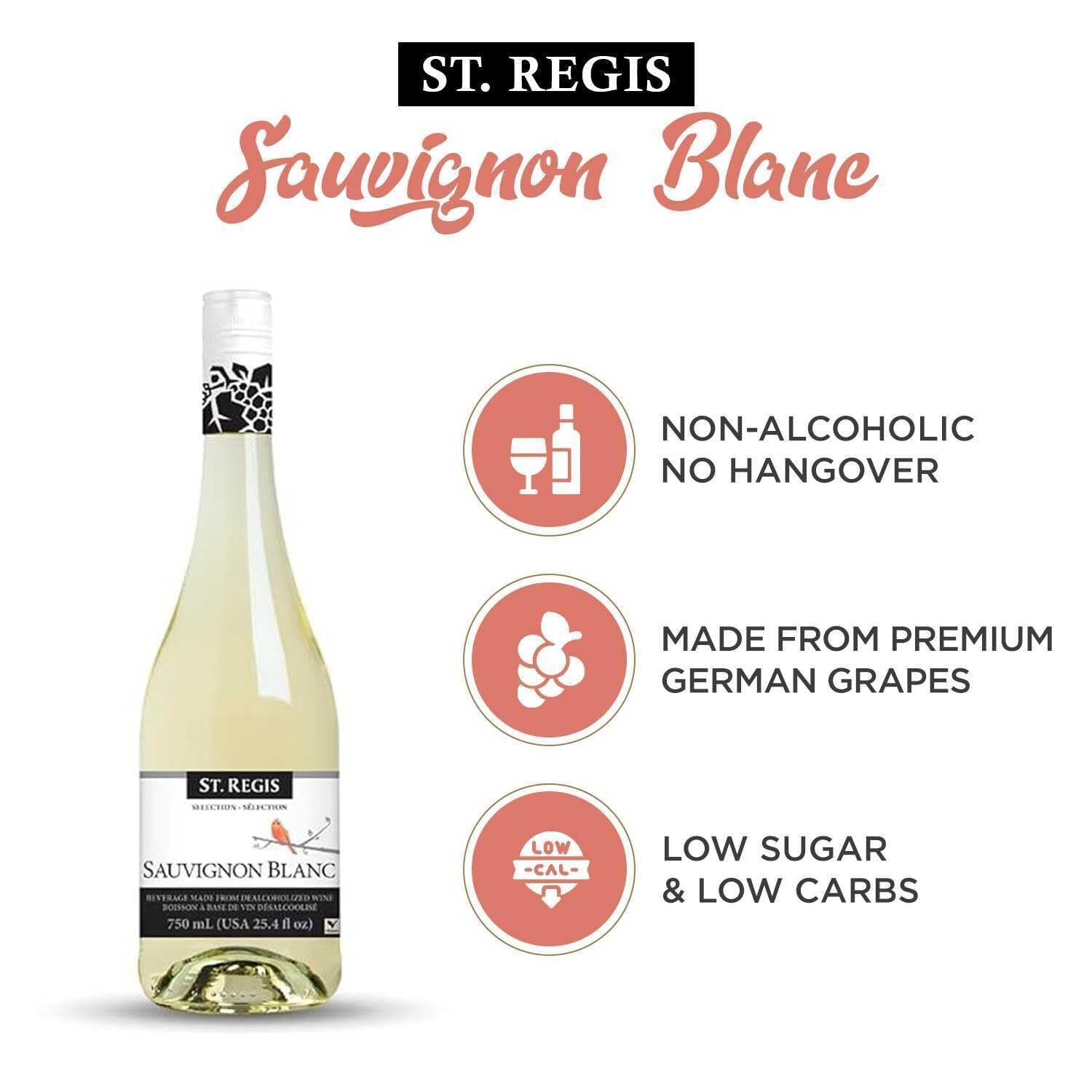 ST. REGIS Non-Alcoholic Cabernet Sauvignon, 25.4 Fl Oz (6 Pack) - Low Calorie, Low Sugar - Fruity & Spicy Rich Flavor from Spain