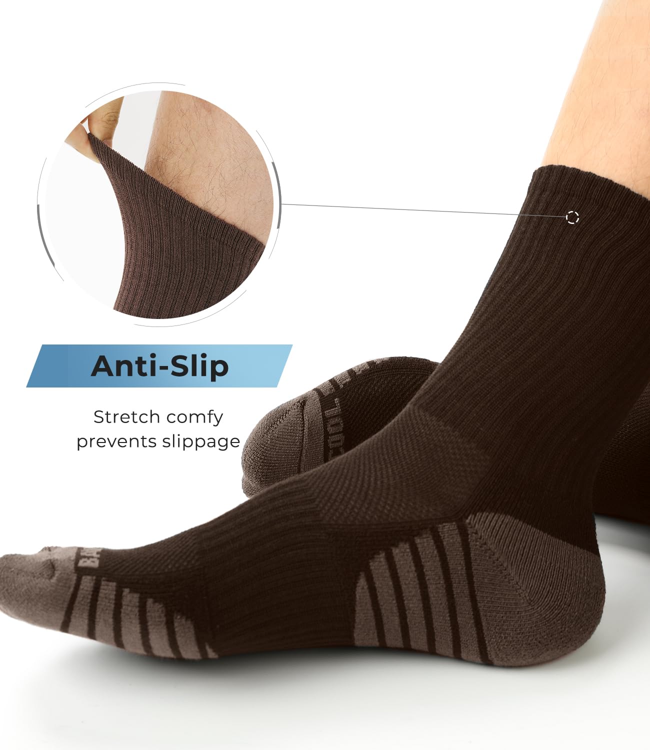 BAMBOO COOL Men's Crew Socks Athletic Running Sports Socks, Cushioned Moisture Wicking, Breathable Arch Support 6 Pack