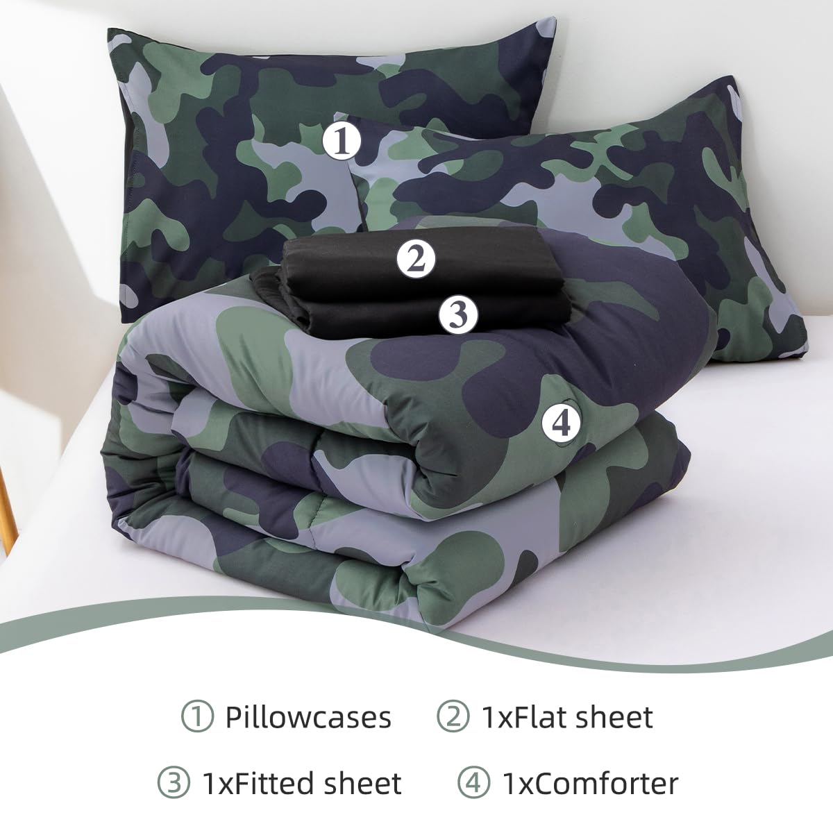 Holawakaka Twin Size Camouflage Bedding Comforter Set with Sheets, Boys Girls Men Camo Bed in A Bag 5 Pieces,Kids Teens Dorm Bed Sets Neutral Farmhouse Lodge Cabin Army Bedspread (Red, Twin)